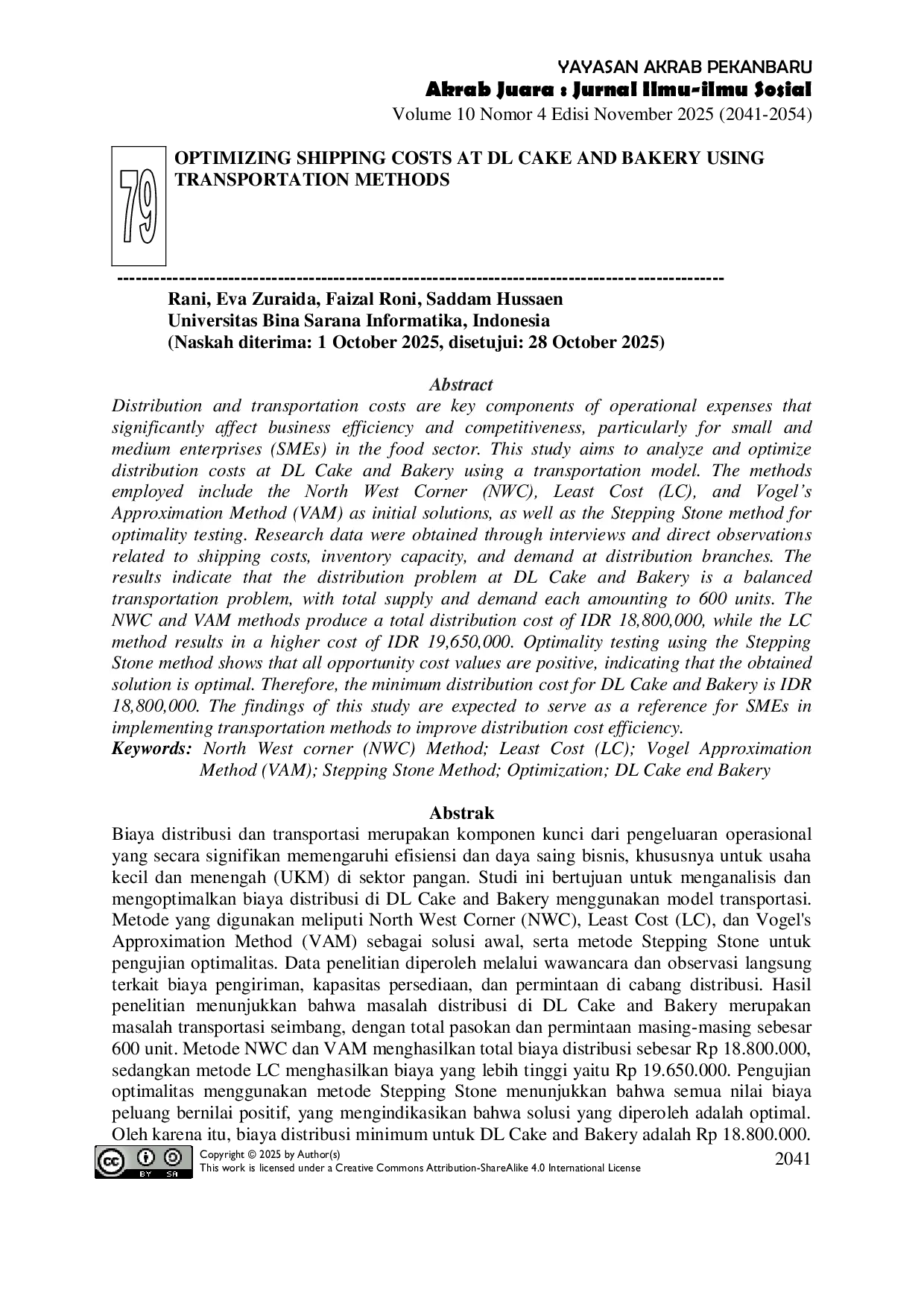 JURIS Optimizing Shipping Costs at DL Cake and Bakery Using Transportation Methods