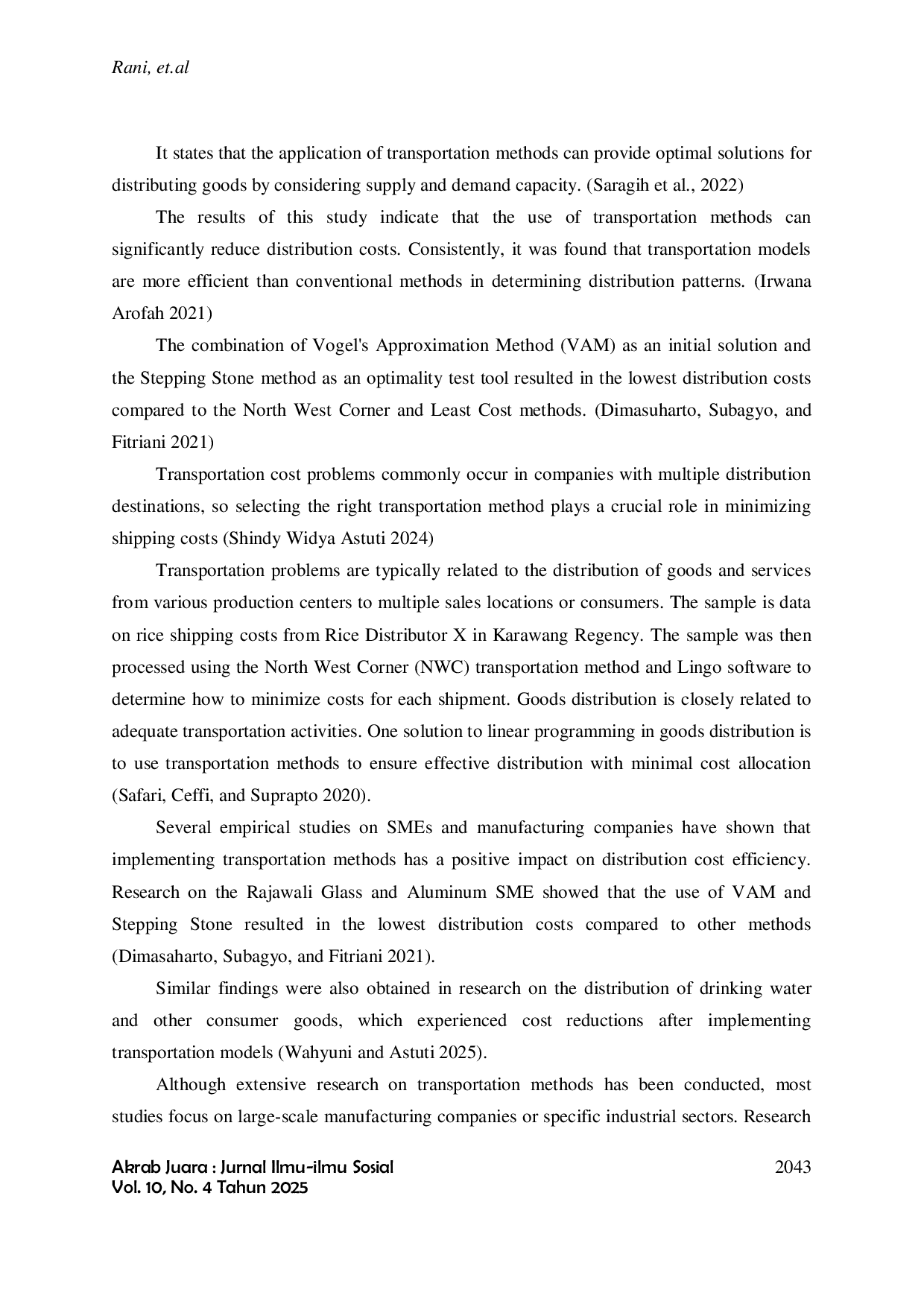 JURIS Optimizing Shipping Costs at DL Cake and Bakery Using Transportation Methods