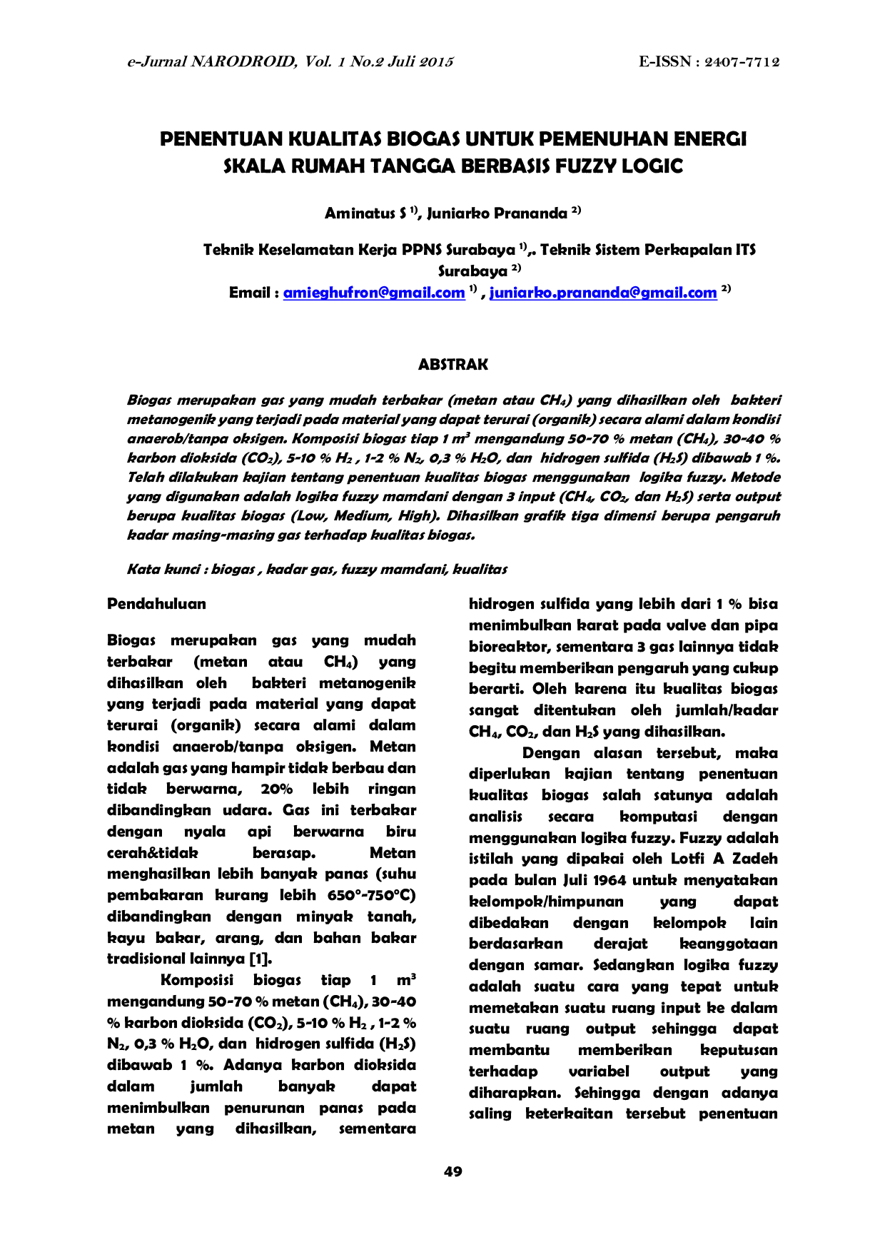 JURIS Penentuan Kualitas Biogas Untuk Pemenuhan Energi Skala Rumah Tangga Berbasis Fuzzy Logic