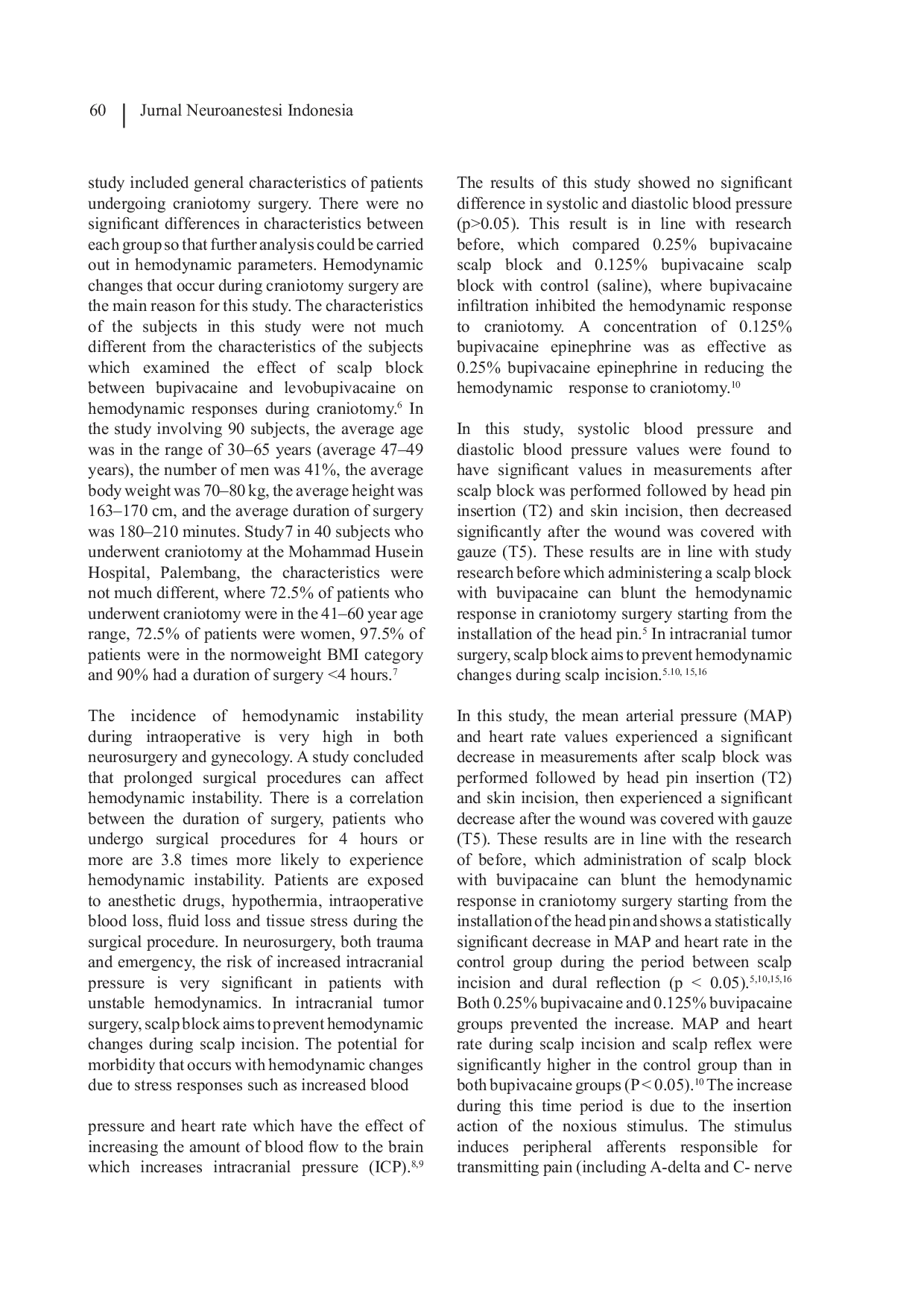 JURIS The Comparison of the Effectiveness of Additional Scalp Block Bupivacaine 0 125 with Bupivacaine 0 25 on Hemodynamic Responses in Patients Undergoing Craniotomy