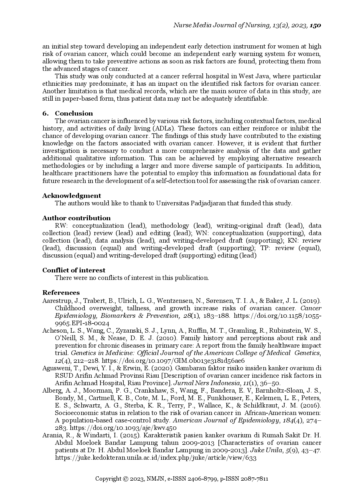 juris Contextual Factors Health History and Daily Living Activities for Ovarian Cancer Risks A Case Control Study in Indonesia
