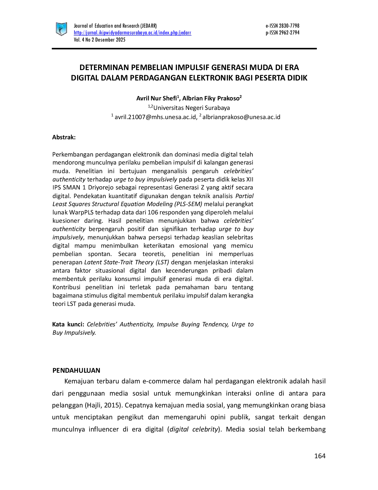 JURIS Determinan Pembelian Impulsif Generasi Muda Di Era Digital Dalam Perdagangan Elektronik Bagi Peserta Didik