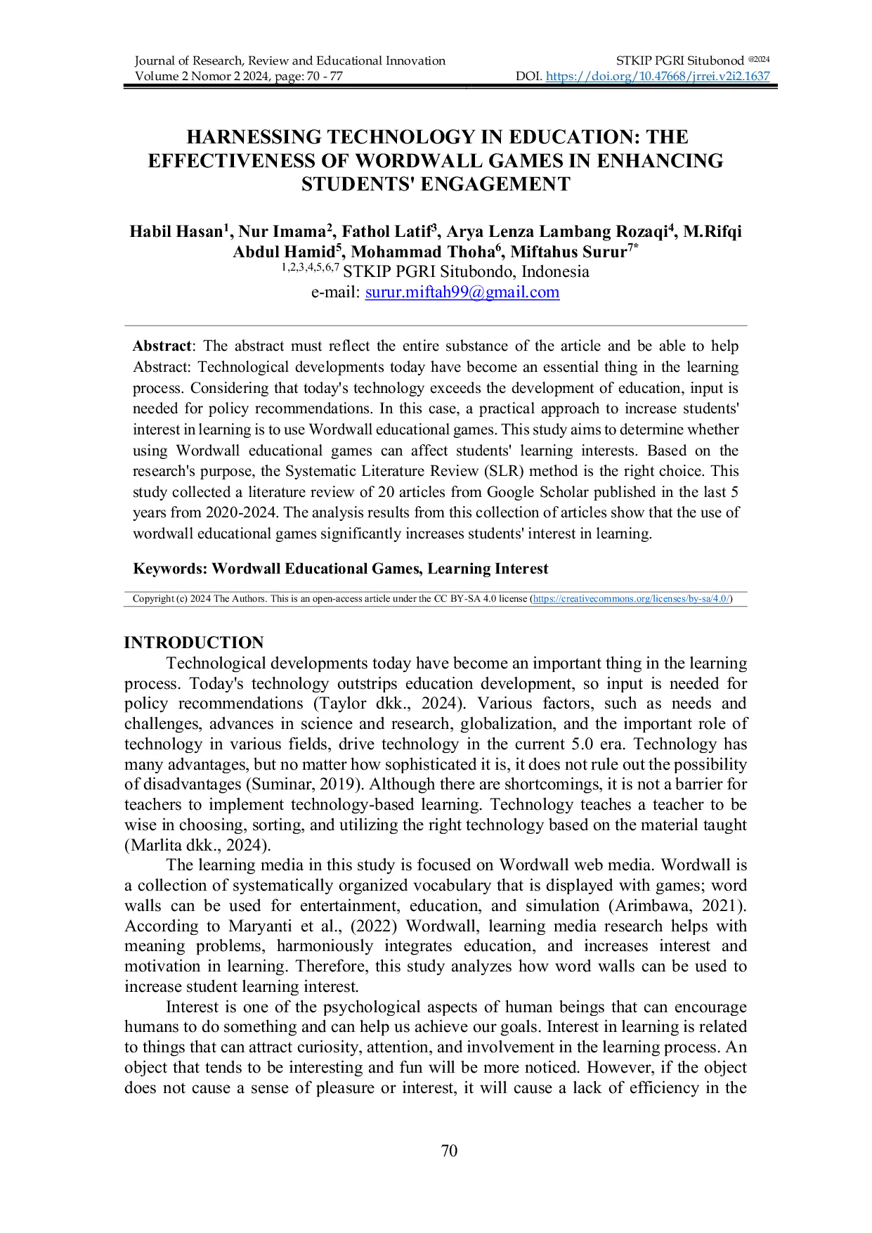 JURIS Harnessing Technology in Education The Effectiveness of Wordwall Games in Enhancing Students Engagement