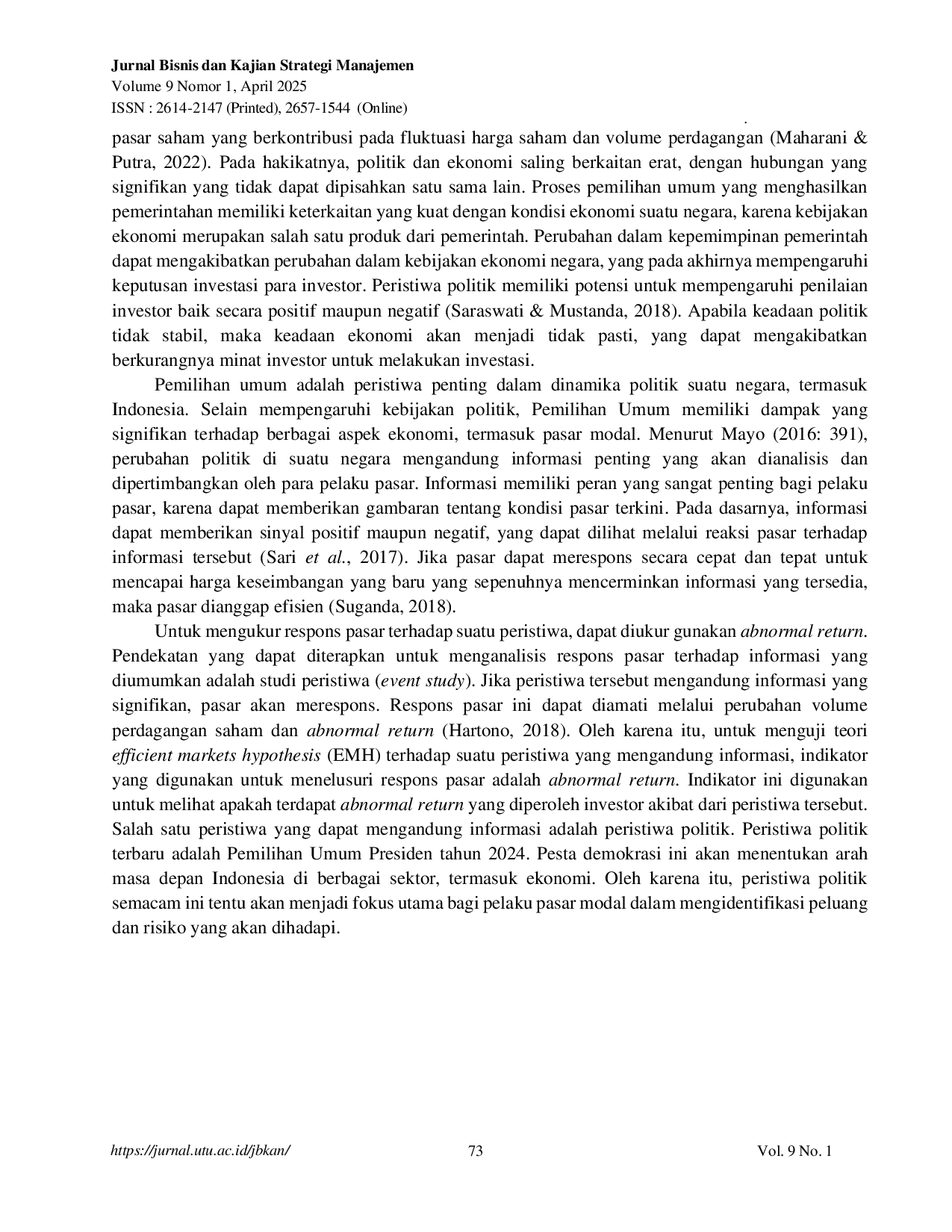 JURIS Analisis Komparatif Harga Saham Pra Dan Pasca Pemilihan Umum Presiden 2024 Studi Empiris Pada Perusahaan Indeks LQ45 Yang Terdaftar Di Bursa Efek Indonesia