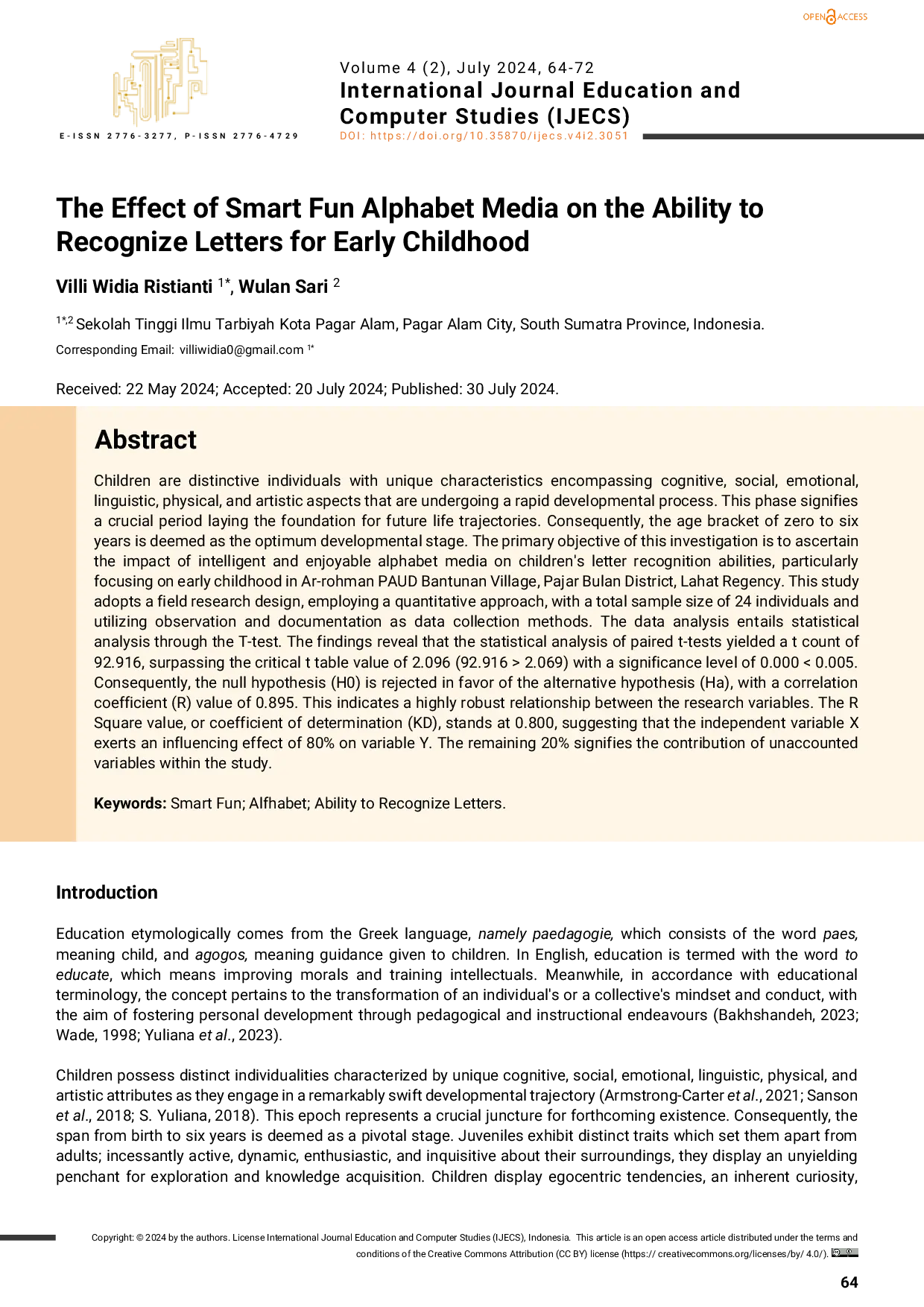 JURIS The Effect of Smart Fun Alphabet Media on the Ability to Recognize Letters for Early Childhood