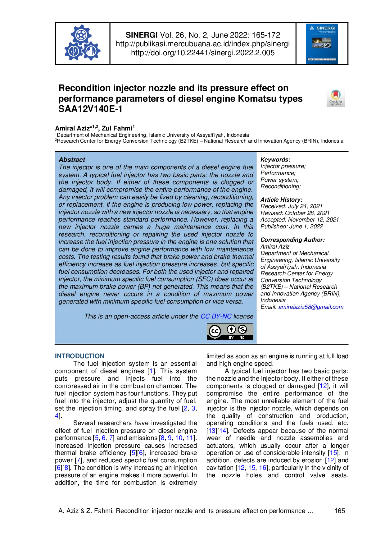 JURIS Recondition injector nozzle and its pressure effect on performance parameters of diesel engine Komatsu types SAA12V140E 1