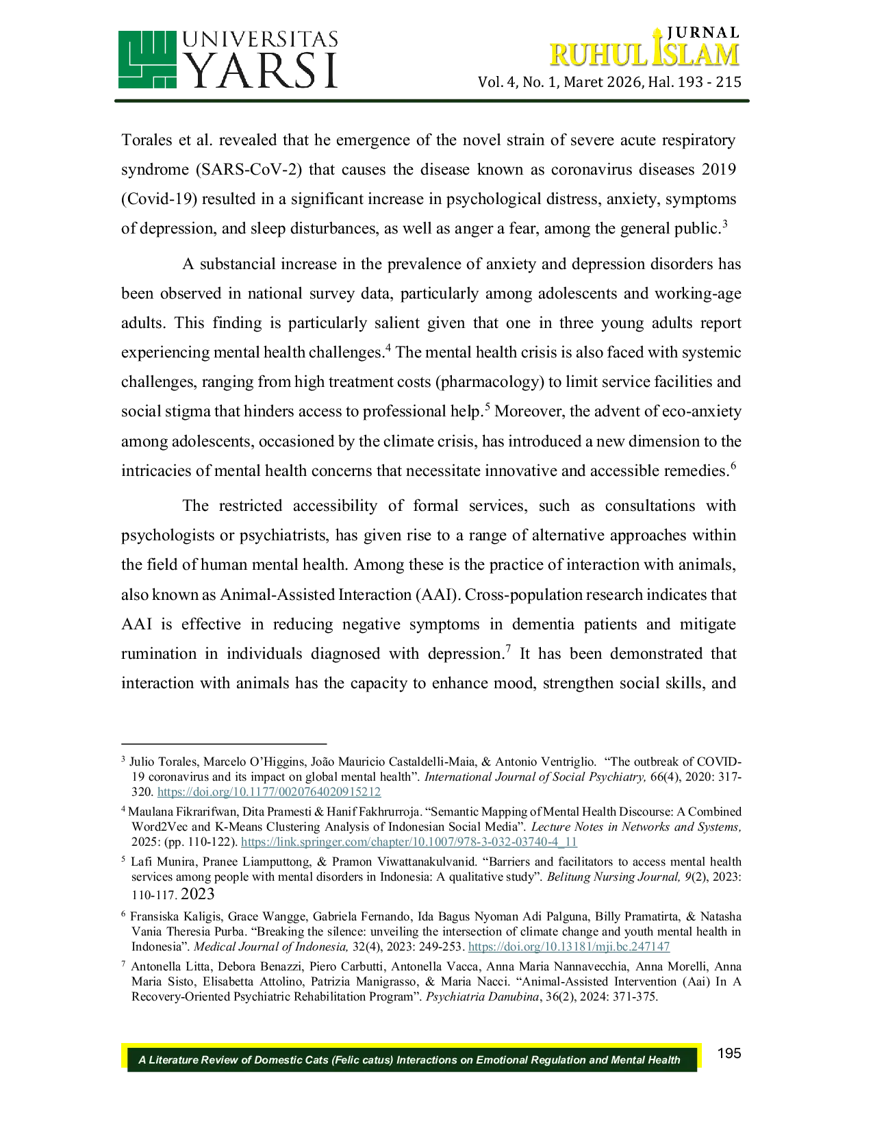 JURIS A Literature Review of Domestic Cats Felis Catus Interactions on Emotional Regulation and Mental Health Bio psychological and Islamic Perspective