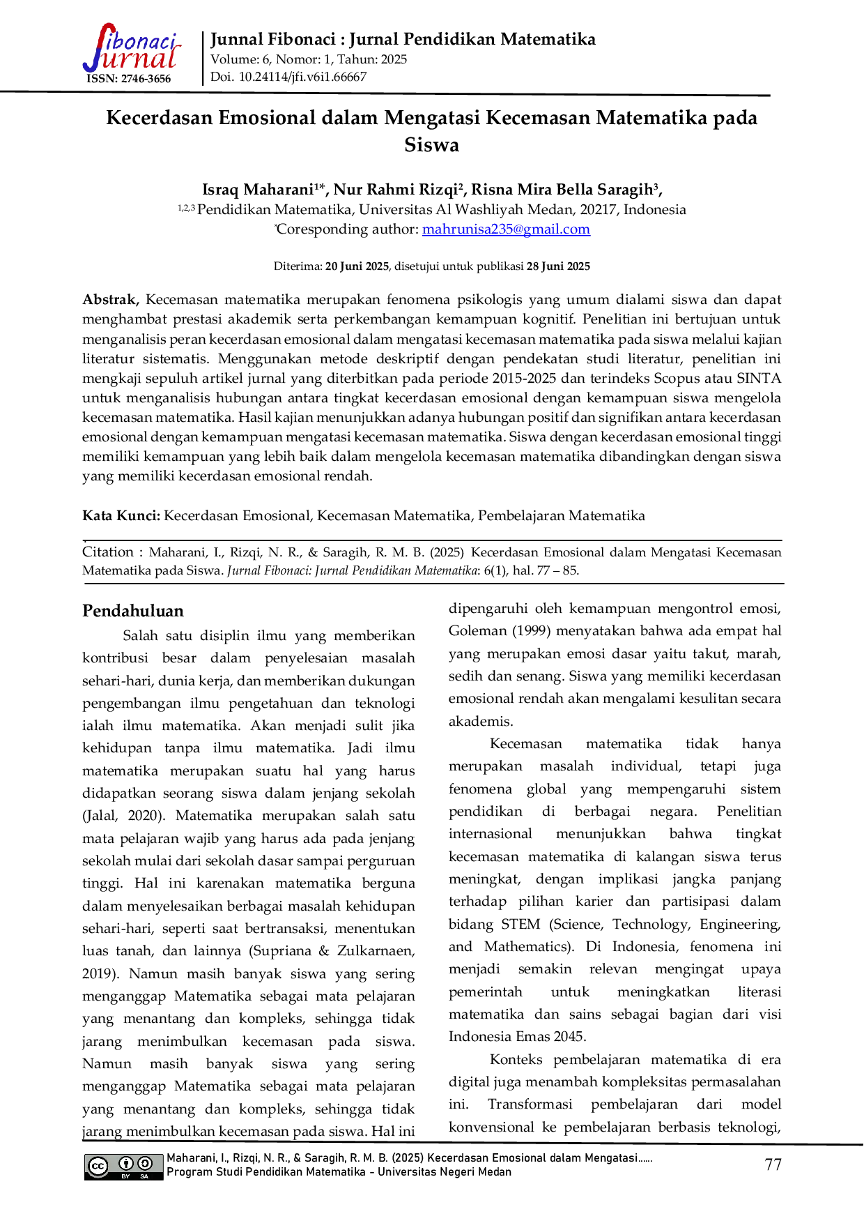 JURIS Kecerdasan Emosional dalam Mengatasi Kecemasan Matematika pada Siswa
