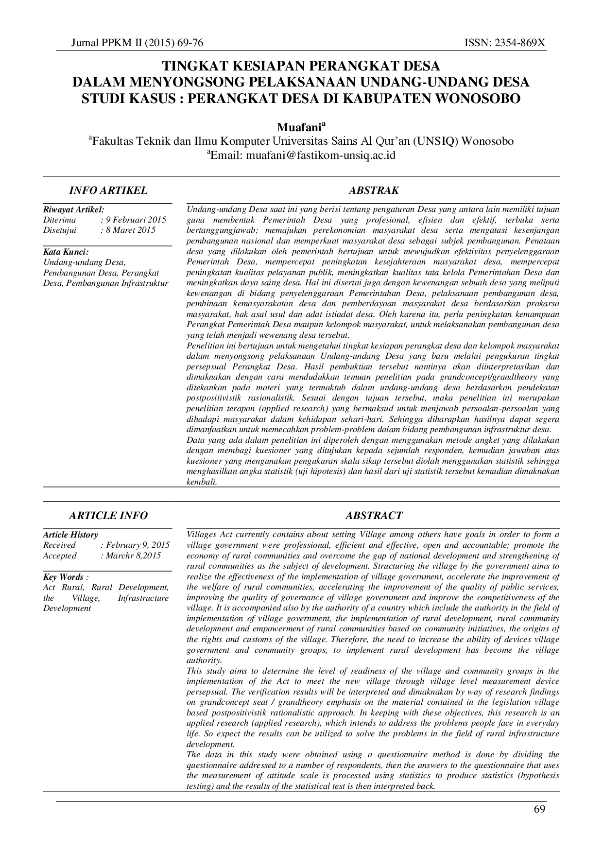 juris Tingkat Kesiapan Perangkat Desa Dalam Menyongsong Pelaksanaan Undang Undang Desa Studi Kasus Perangkat Desa Di Kabupaten Wonosobo