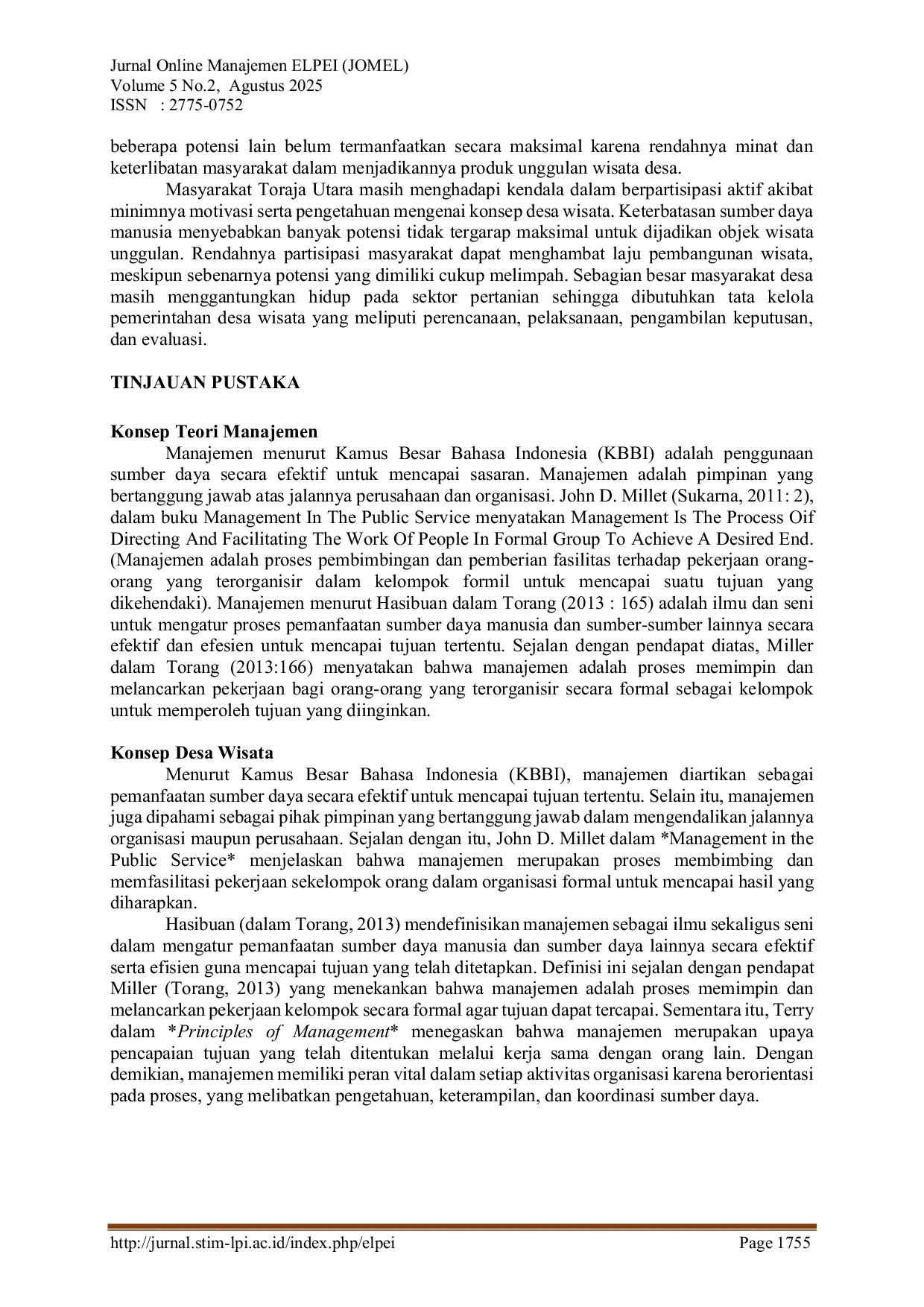 JURIS Management of Community Based Tourism Village Governance at the Department of Culture and Tourism of North Toraja Regency