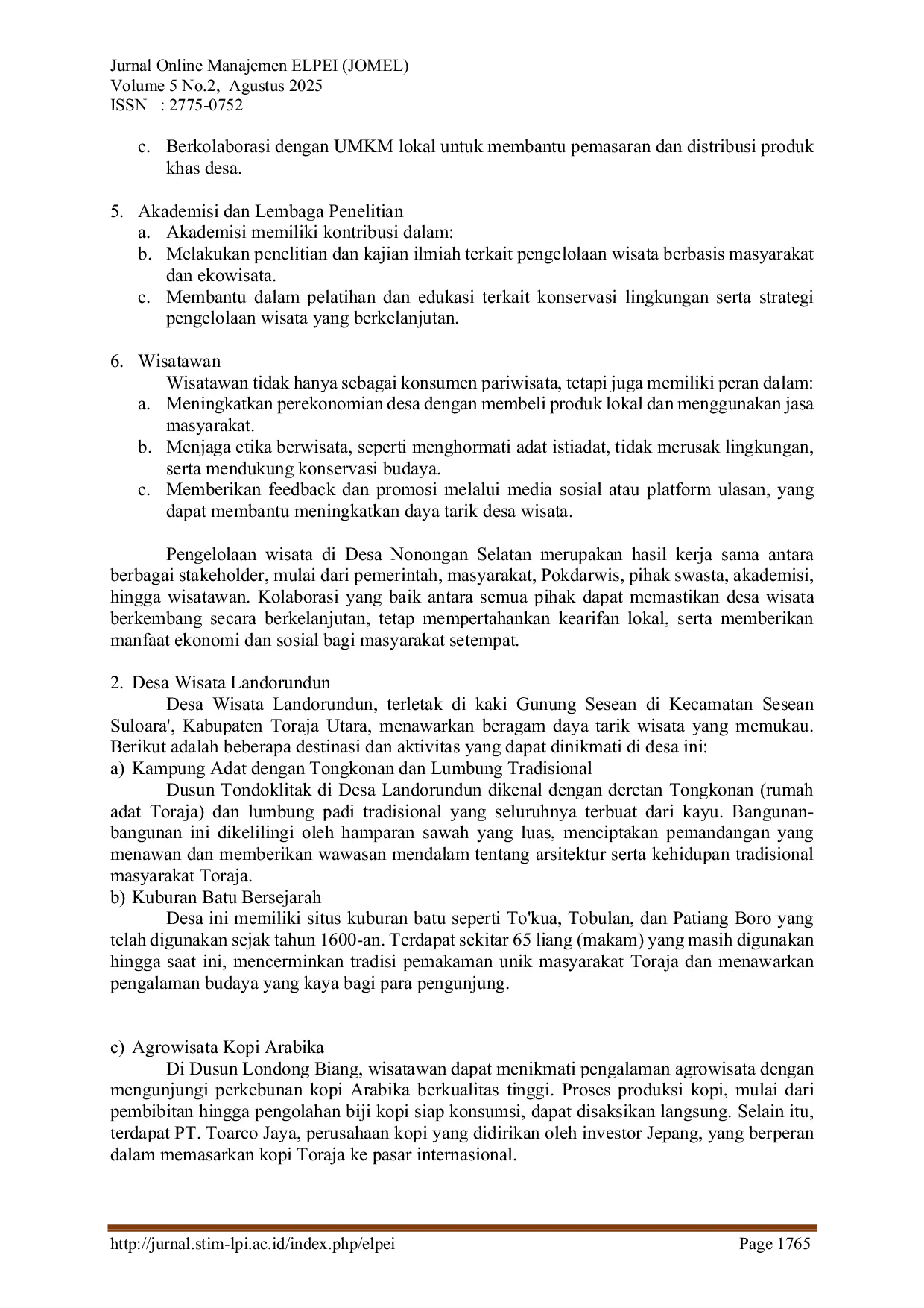 JURIS Management of Community Based Tourism Village Governance at the Department of Culture and Tourism of North Toraja Regency