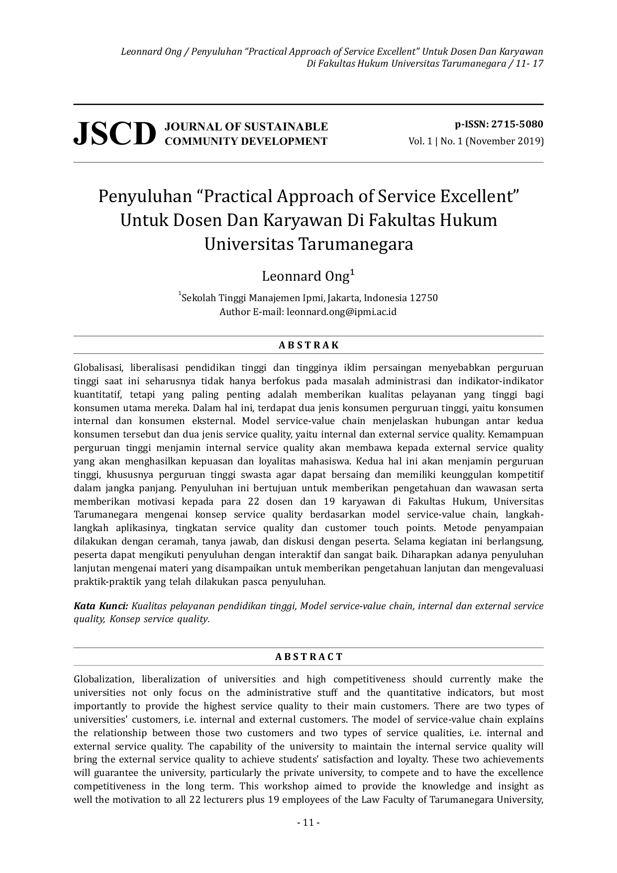JURIS Penyuluhan Practical Approach of Service Excellent untuk Dosen dan Karyawan di Fakultas Hukum Universitas Tarumanegara