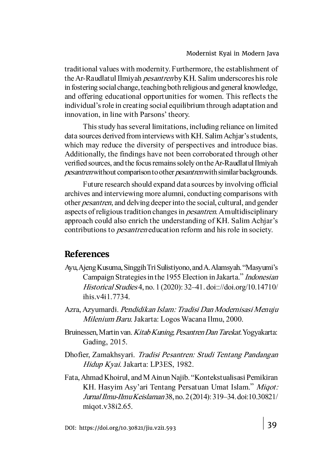 JURIS Modernist Kyai in Modern Java An Intellectual Biography of KH Salim Achjar