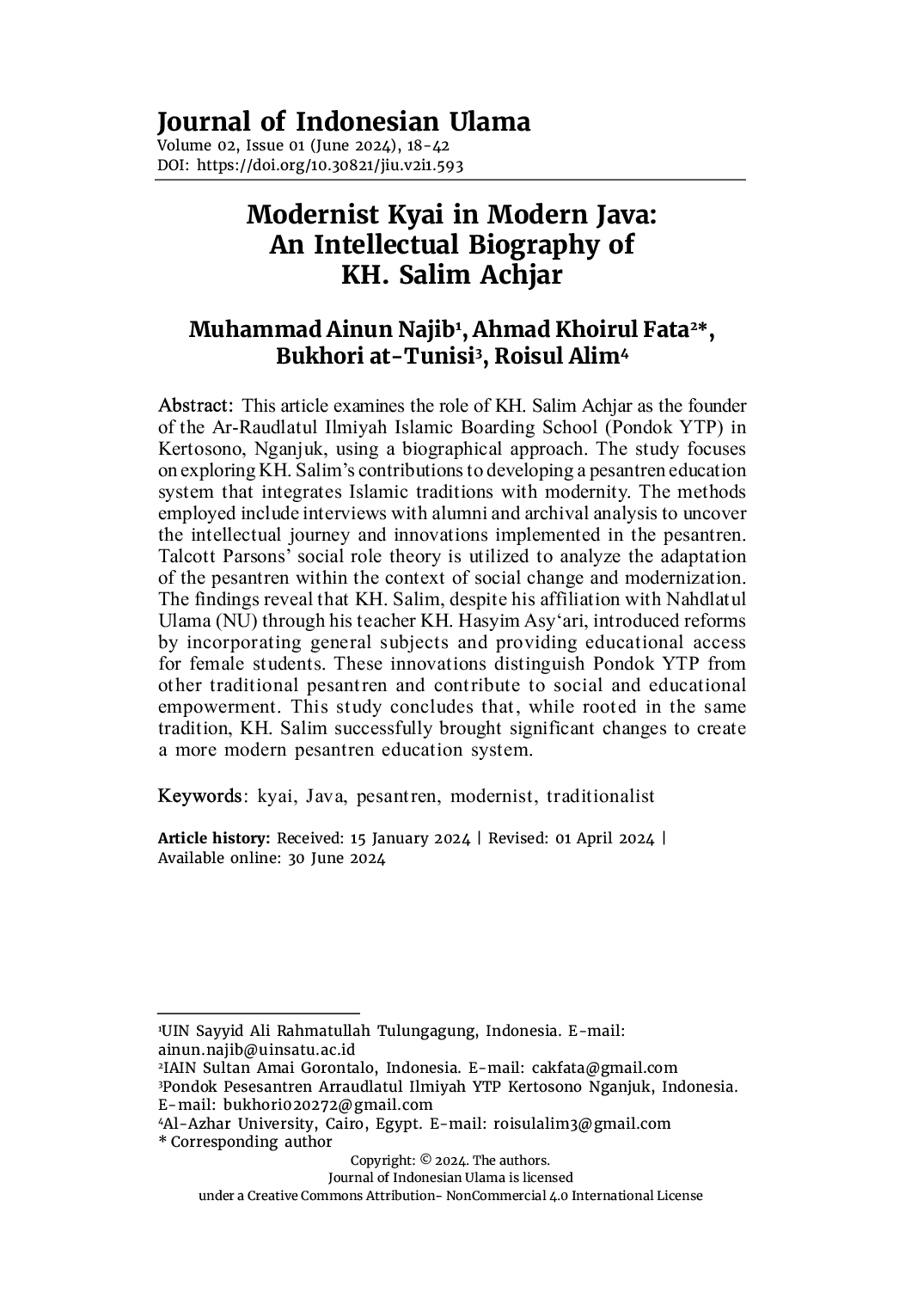 JURIS Modernist Kyai in Modern Java An Intellectual Biography of KH Salim Achjar
