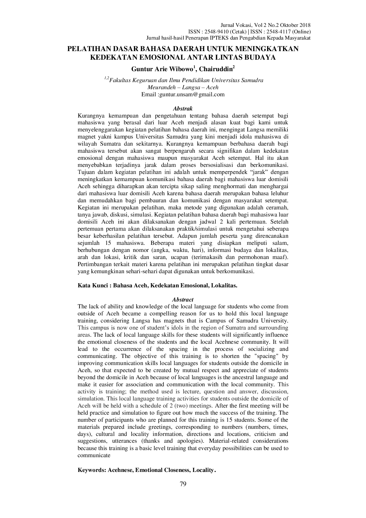 JURIS Pelatihan Dasar Bahasa Daerah Untuk Meningkatkan Kedekatan Emosional Antar Lintas Budaya