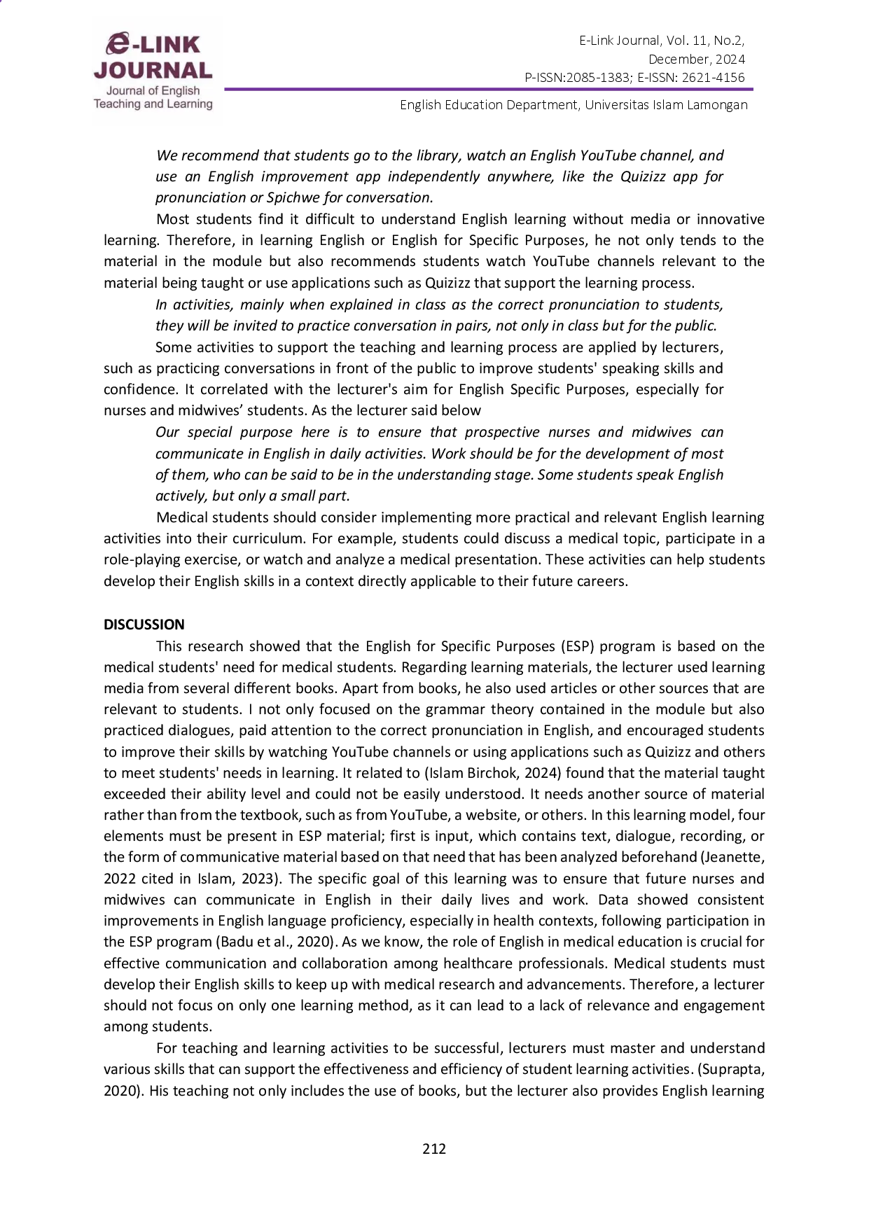 juris Analysis of English Learning Activities for Medical Students
