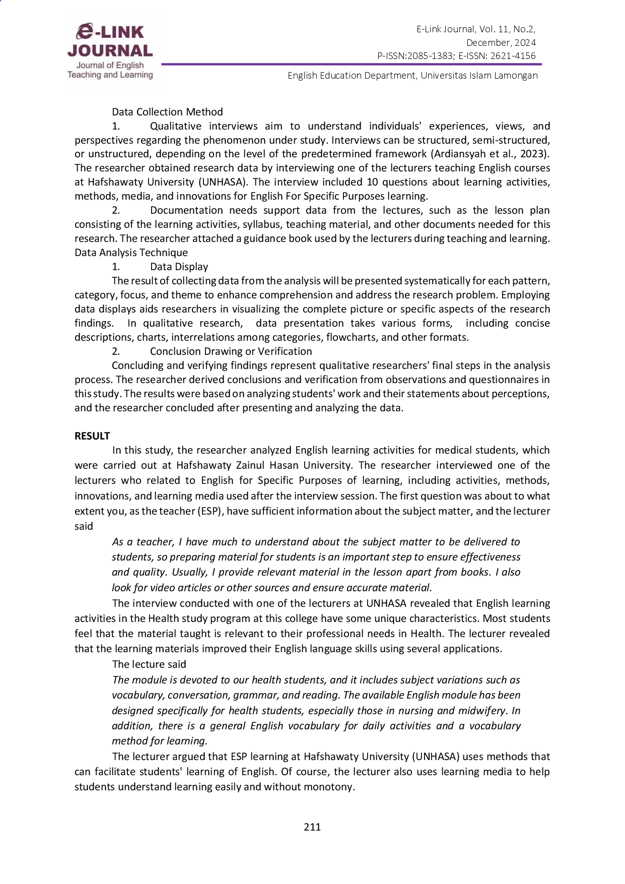 juris Analysis of English Learning Activities for Medical Students