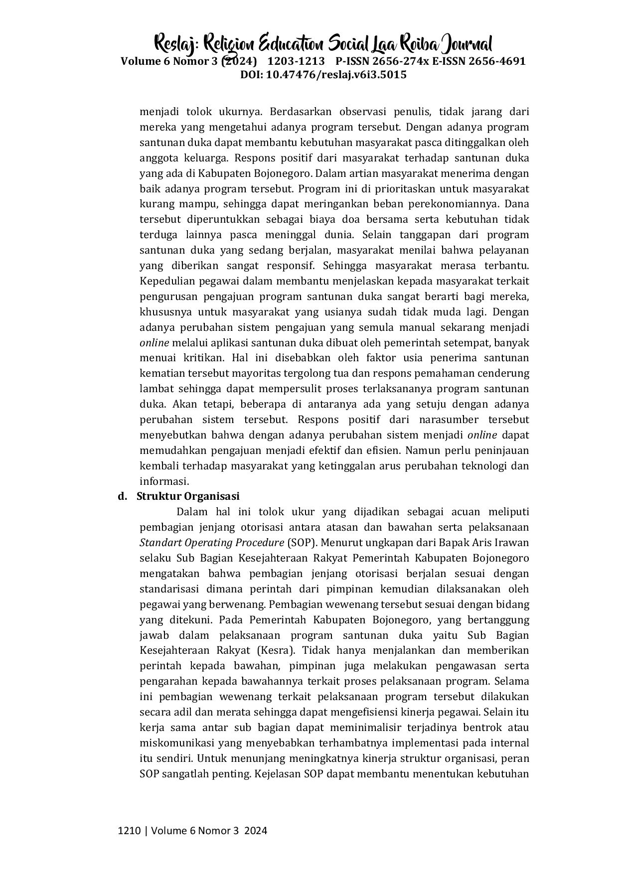 JURIS Implementasi Peraturan Bupati Nomor 47 Tahun 2021 tentang Santunan Kematian Bagi Masyarakat Miskin di Kabupaten Bojonegoro