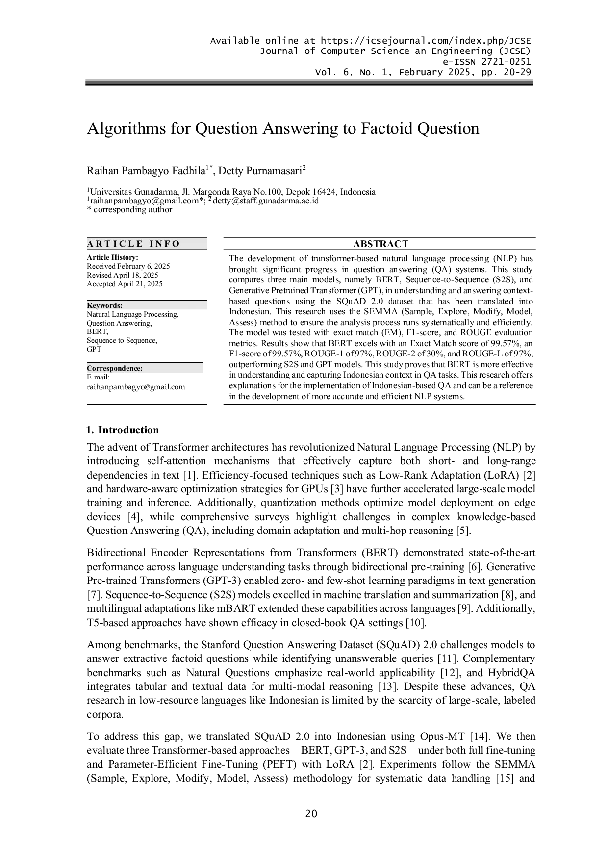 JURIS Algorithms for Question Answering to Factoid Question