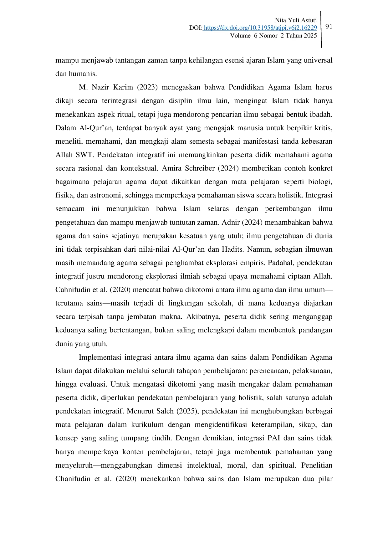 JURIS Harmoni Sains dan Pendidikan Islam dalam Pembelajaran Abad 21 Melawan Gagasan Dikotomi Ilmu