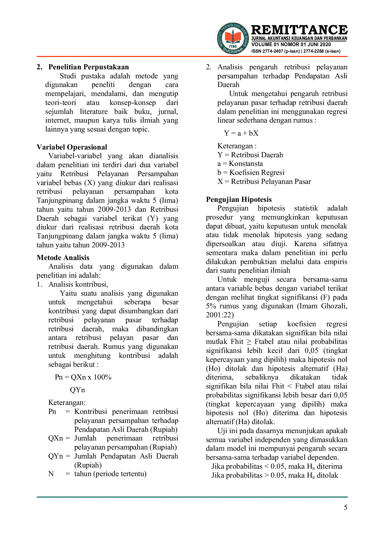 JURIS Pengaruh Retribusi Pelayanan Persampahan Terhadap Pendapatan Asli Daerah Kota Tanjungpinang