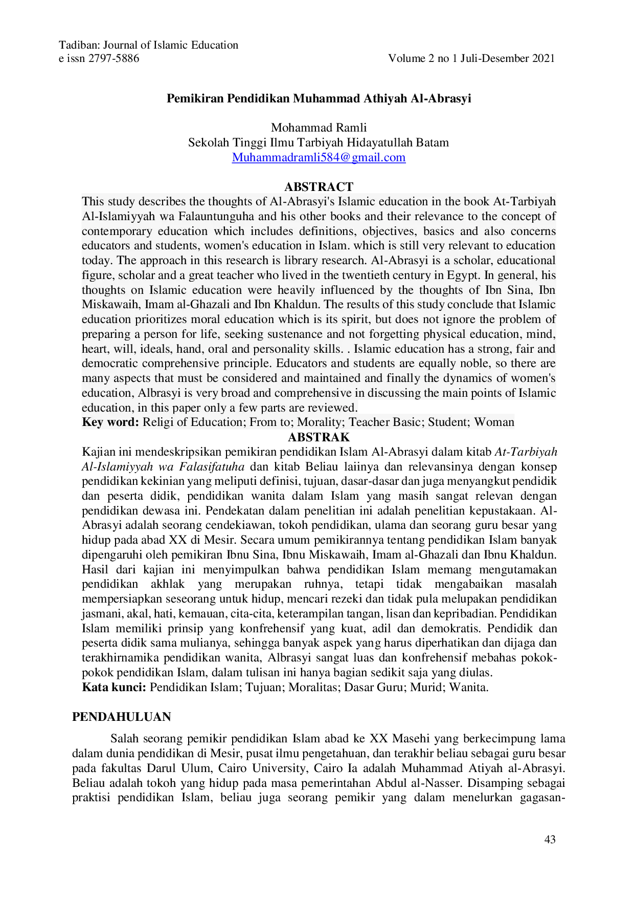 juris Pemikiran Pendidikan Muhammad Athiyah Al Abrasyi