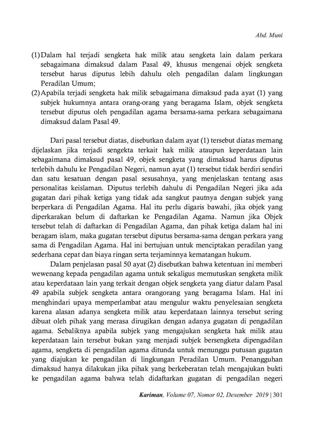 JURIS Penyelesaian Sengeketa Hak Milik dan Keperdataan Lain di Pengadilan Agama