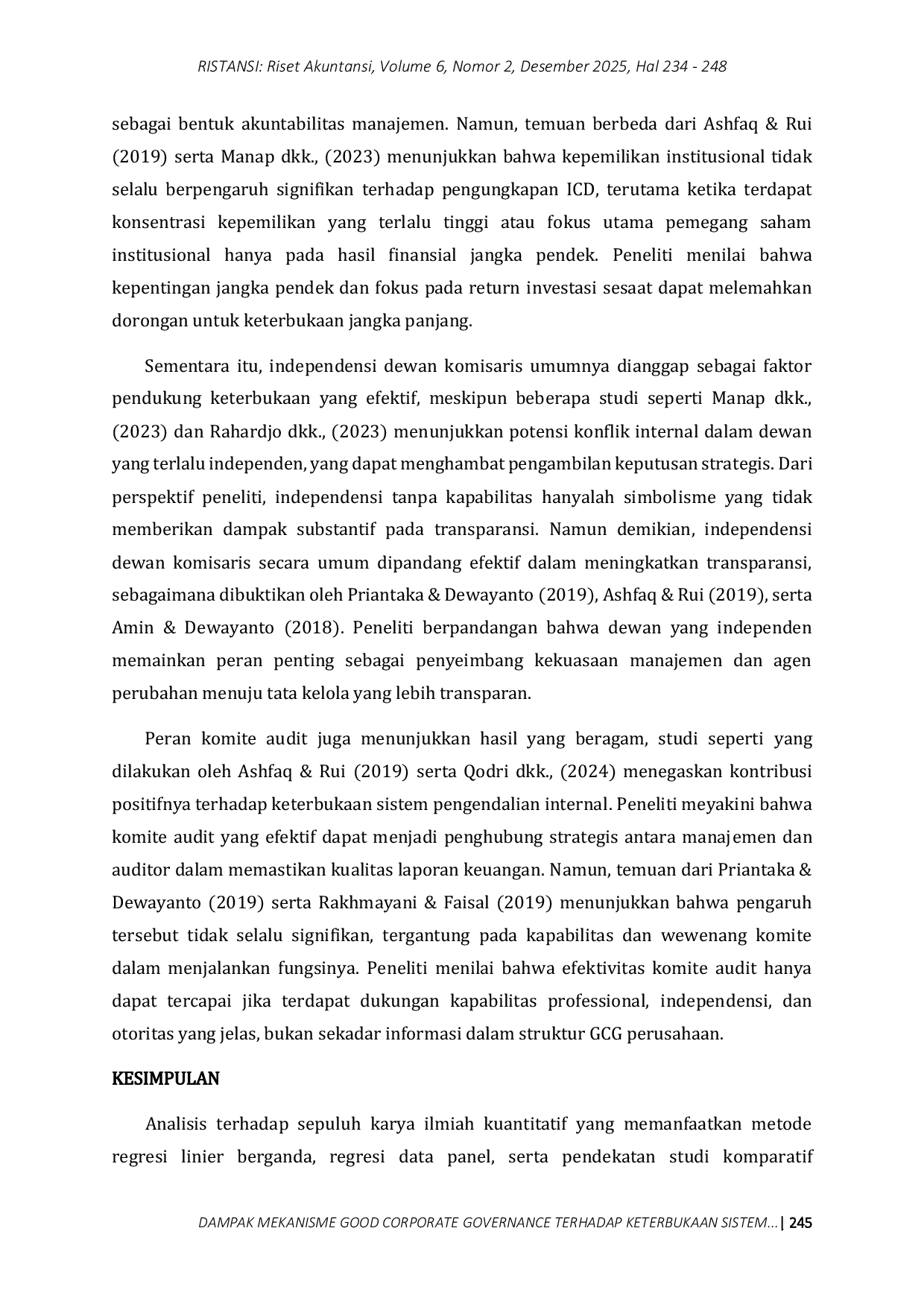 JURIS Dampak Mekanisme Good Corporate Governance Terhadap Keterbukaan Sistem Pengendalian Internal Pada Perusahaan Perbankan