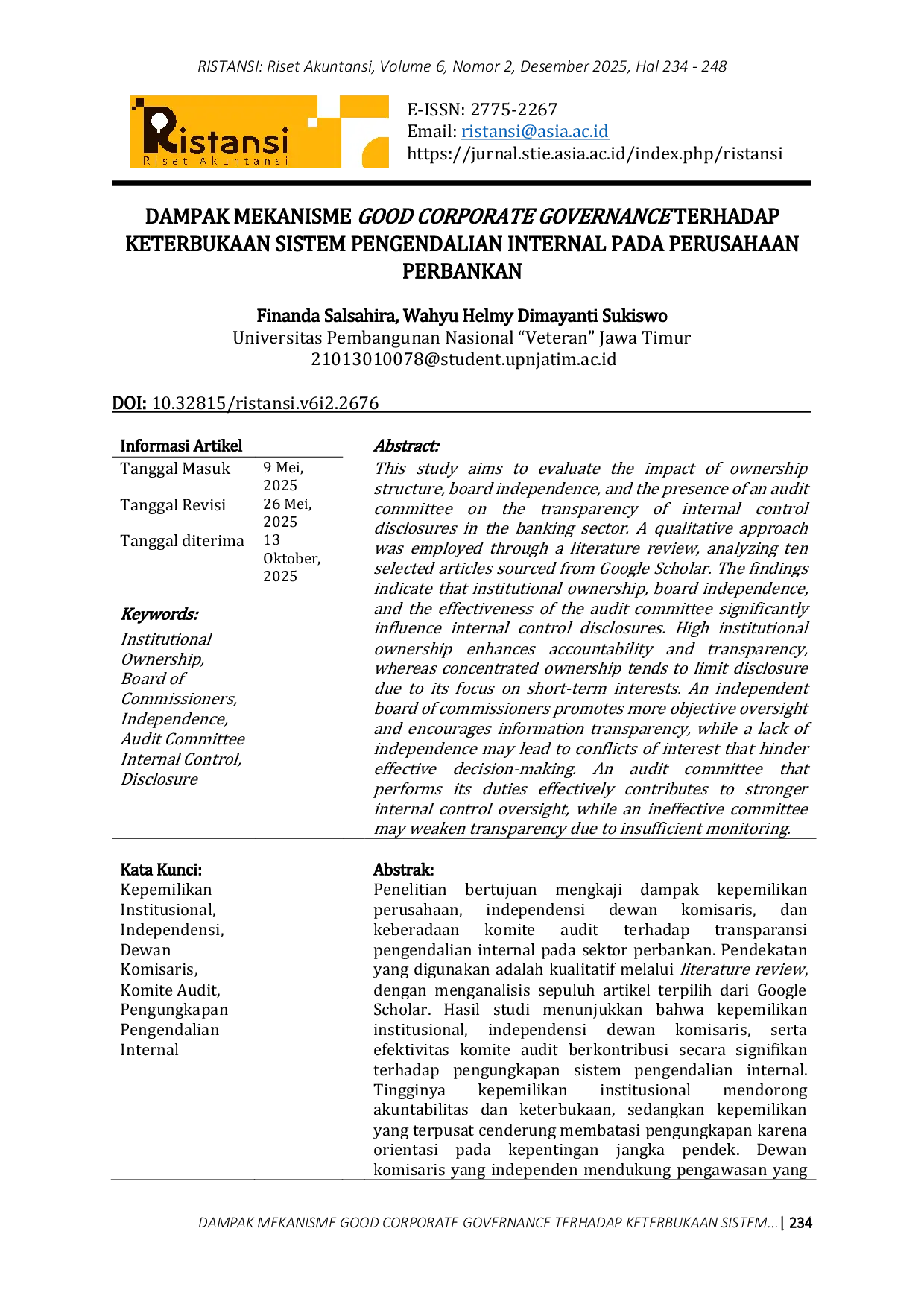 JURIS Dampak Mekanisme Good Corporate Governance Terhadap Keterbukaan Sistem Pengendalian Internal Pada Perusahaan Perbankan