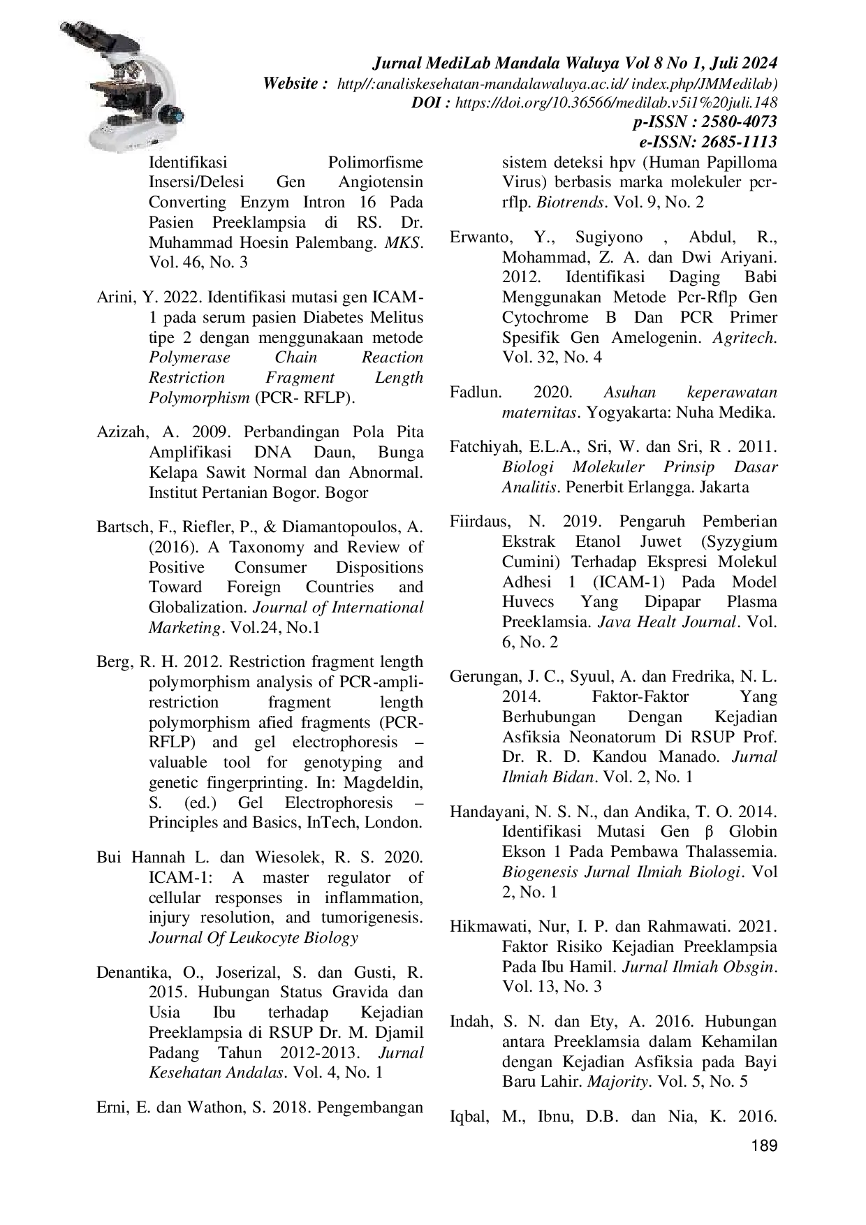 JURIS Genotyping Gen ICAM 1 Pada Ibu Preeklampsia Dengan Menggunakan Metode Polymerase Chain Reaction Restriction Fragment Length Polymorphism PCR RFLP