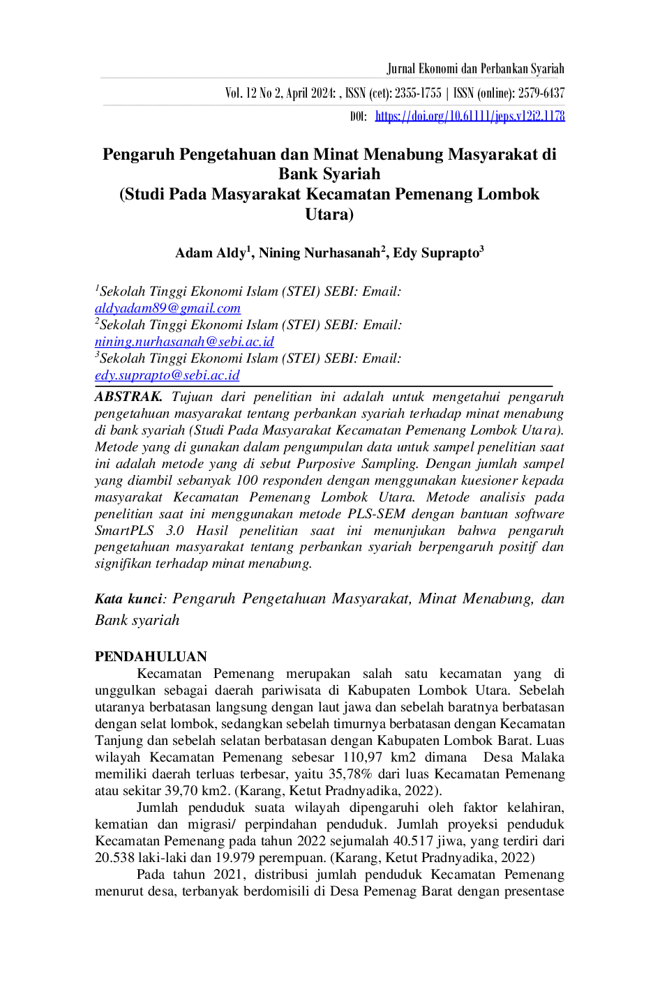 JURIS Pengaruh Pengetahuan dan Minat Menabung Masyarakat di Bank Syariah Studi Pada Masyarakat Kecamatan Pemenang Lombok Utara