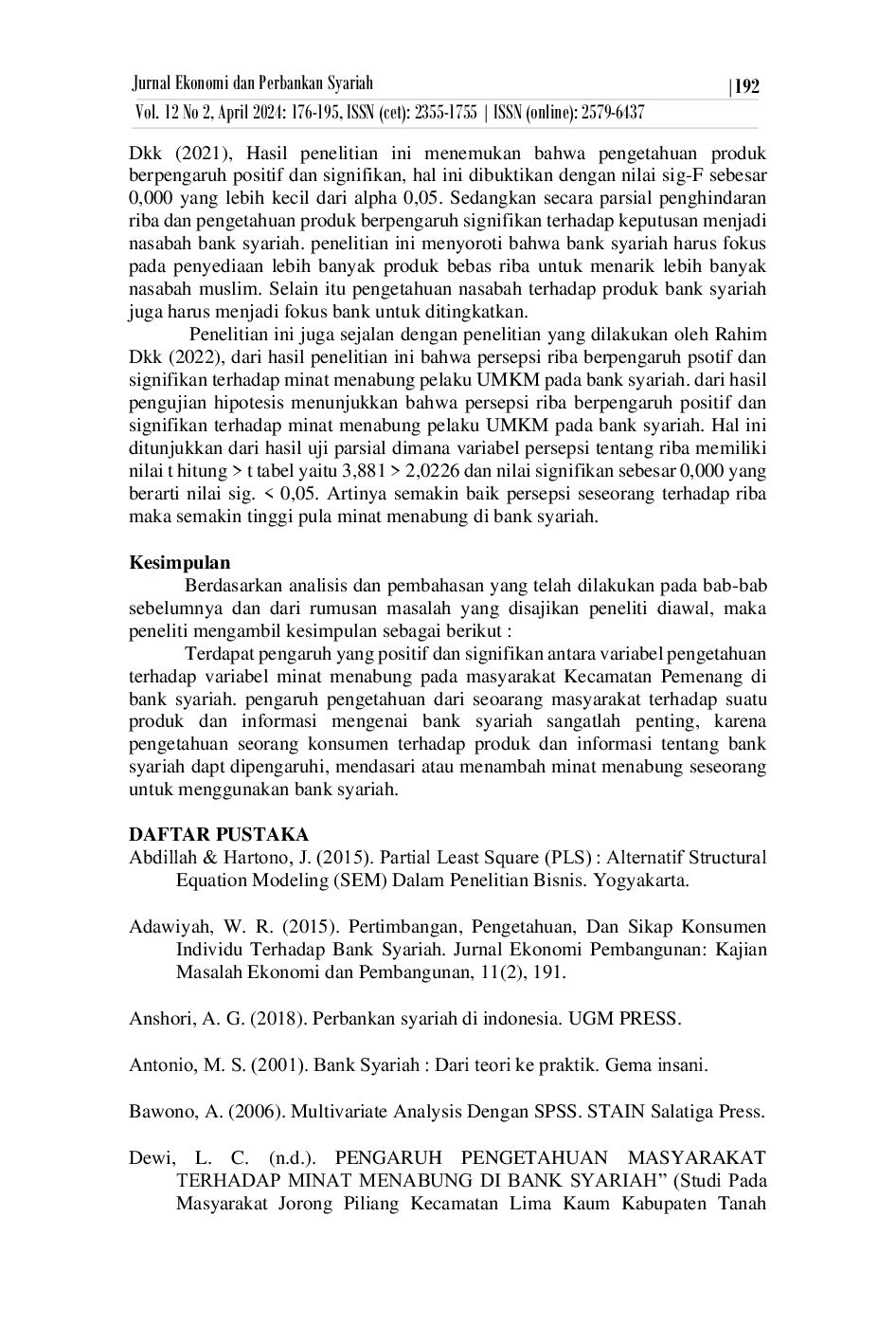 JURIS Pengaruh Pengetahuan dan Minat Menabung Masyarakat di Bank Syariah Studi Pada Masyarakat Kecamatan Pemenang Lombok Utara