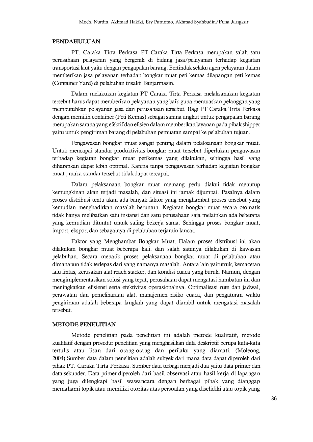 JURIS Peran PT Caraka Tirta Perkasa Dalam Pelaksanaan Bongkar Muat Petikemas