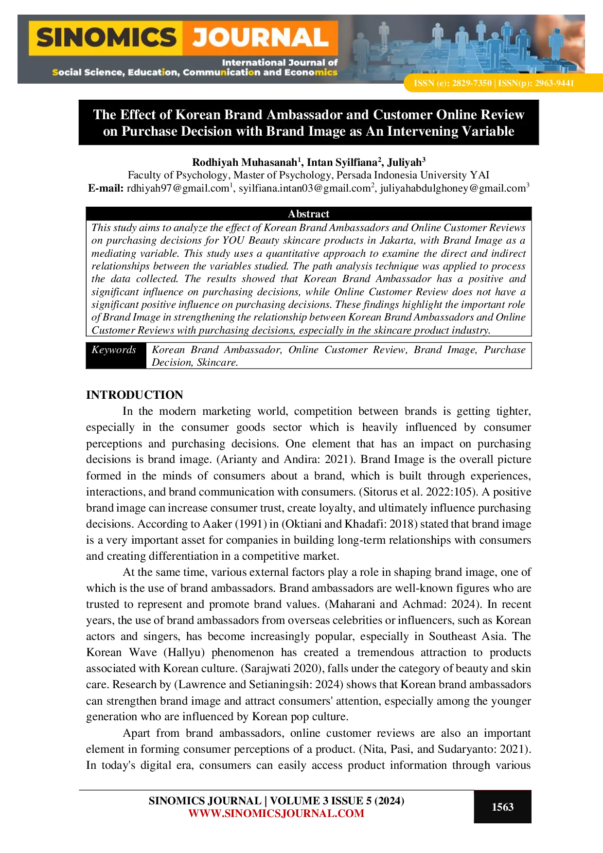 JURIS The Effect of Korean Brand Ambassador and Customer Online Review on Purchase Decision with Brand Image as An Intervening Variable
