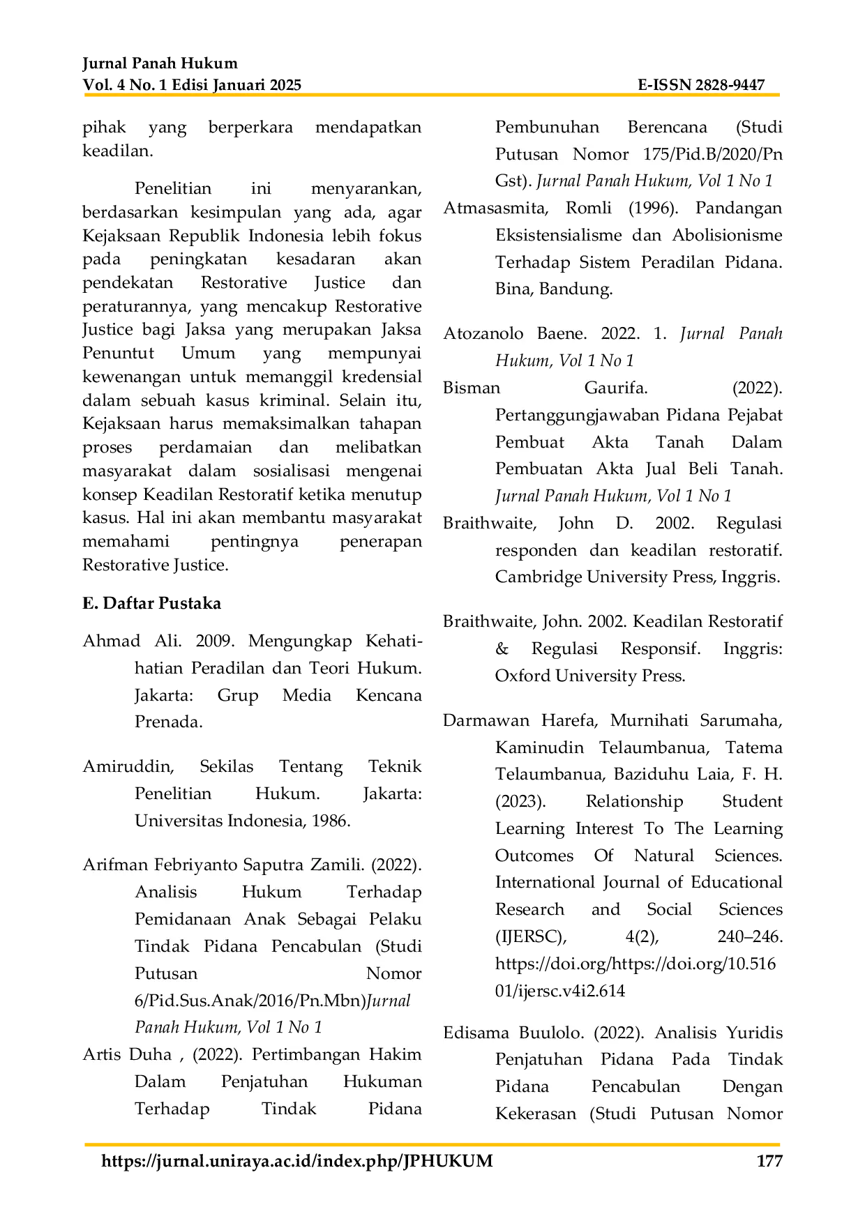 JURIS Penerapan Restorative Justice Terkait Penghentian Penuntutan Di Wilayah Kejaksaan Negeri Nias Selatan