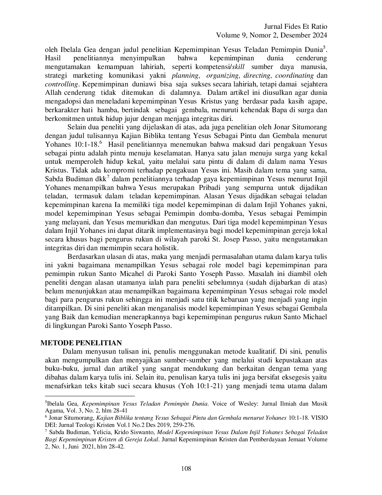 JURIS Kepemimpinan Yesus Sebagai Role Model Bagi Kepemimpinan Pengurus Rukun Santo Michael Di Paroki Santo Josep Passo Keuskupan Amboina