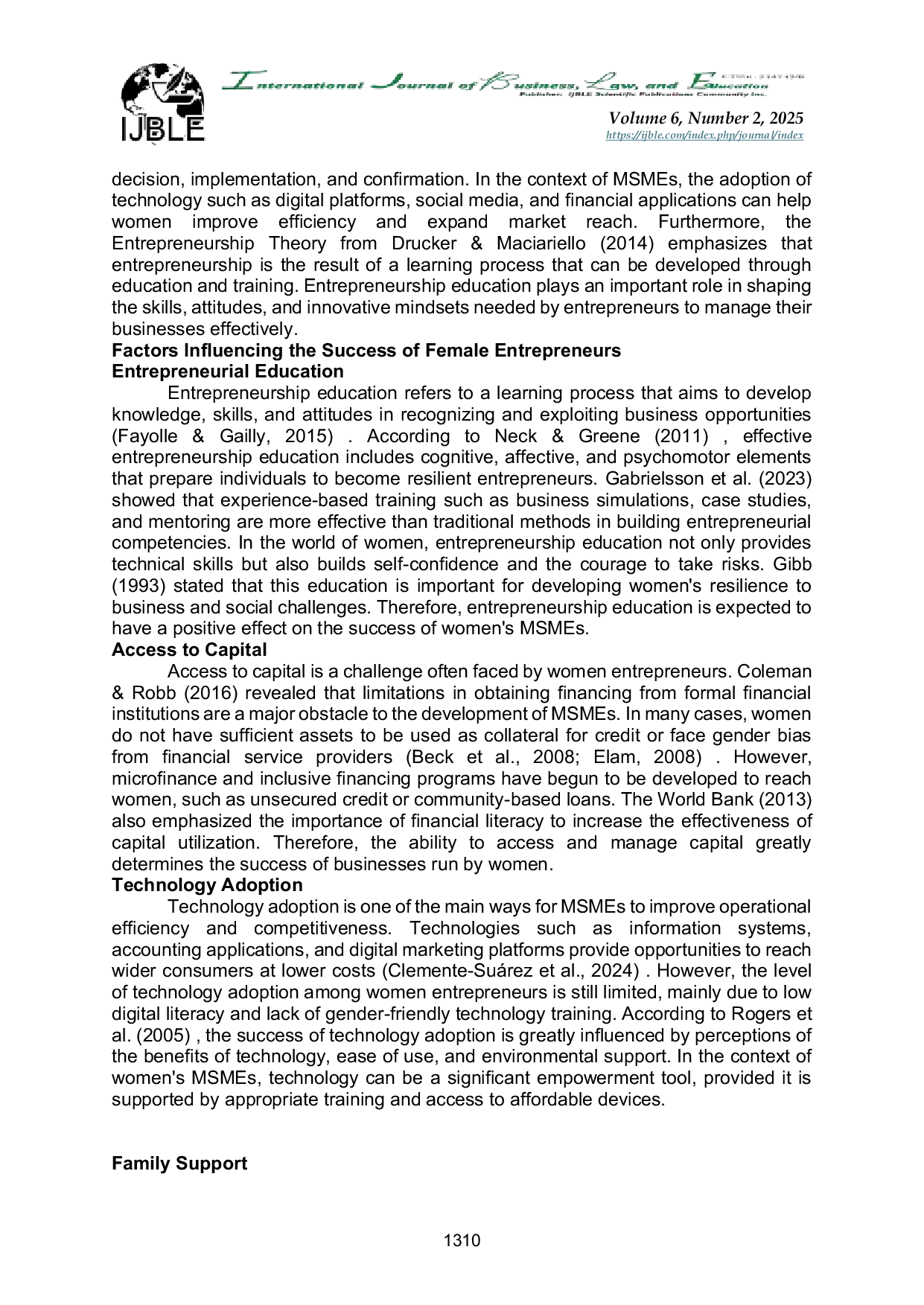 JURIS The Success of Women Entrepreneur Influence of Entrepreneurship Education Access to Capital Technology Adoption Family Support and Business Network
