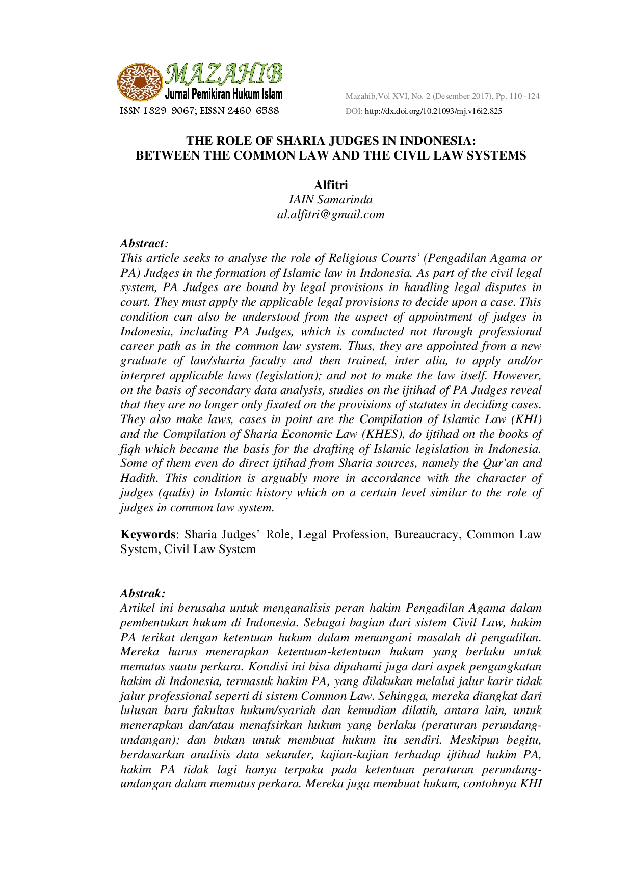juris The Role of Sharia Judges in Indonesia Between The Common Law and The Civil Law Systems