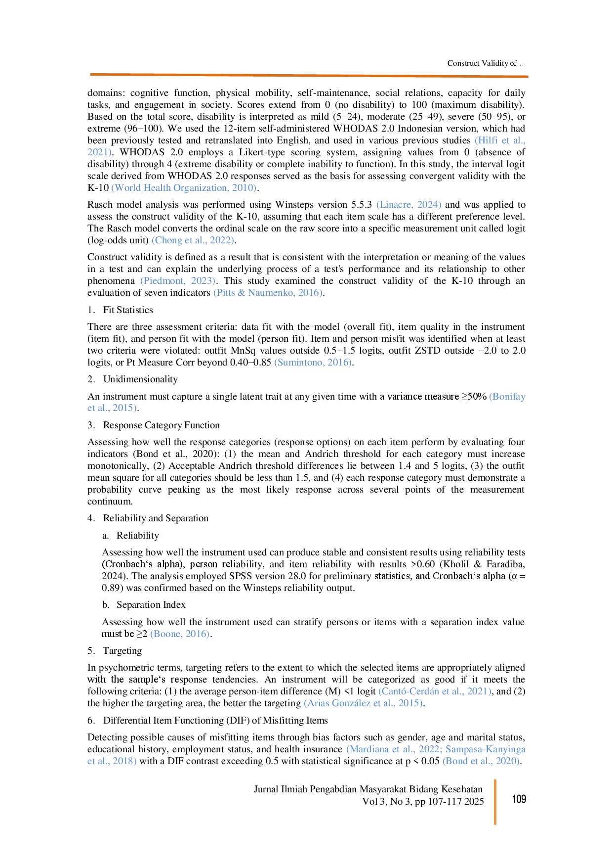 juris Validitas Konstruk Instrumen Kessler Psychological Distress Scale K 10 pada Lansia dengan Disabilitas Analisis Rasch Model