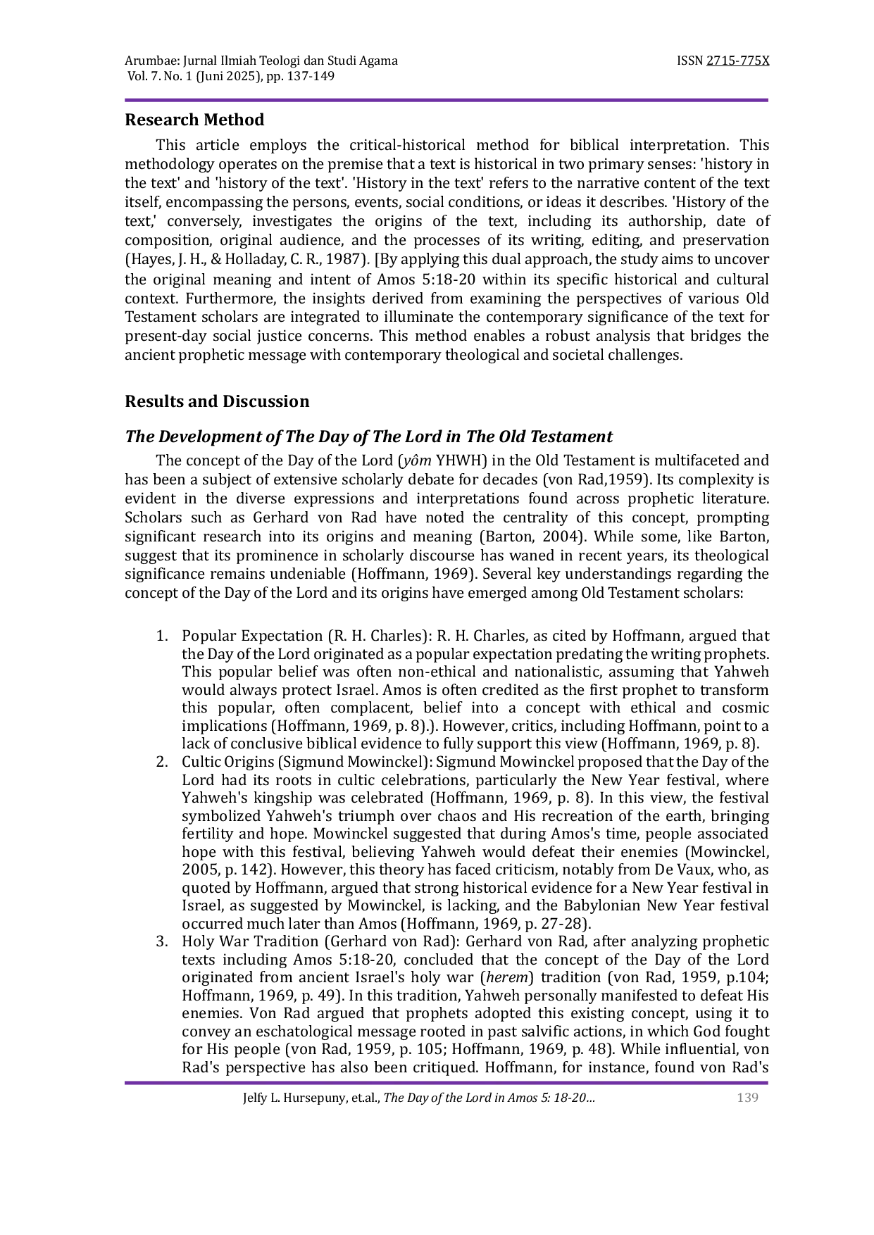JURIS The Day of the Lord in Amos 5 18 20 A Critical Interpretation and Its Relevand to Social Justice In Indonesian and India Context