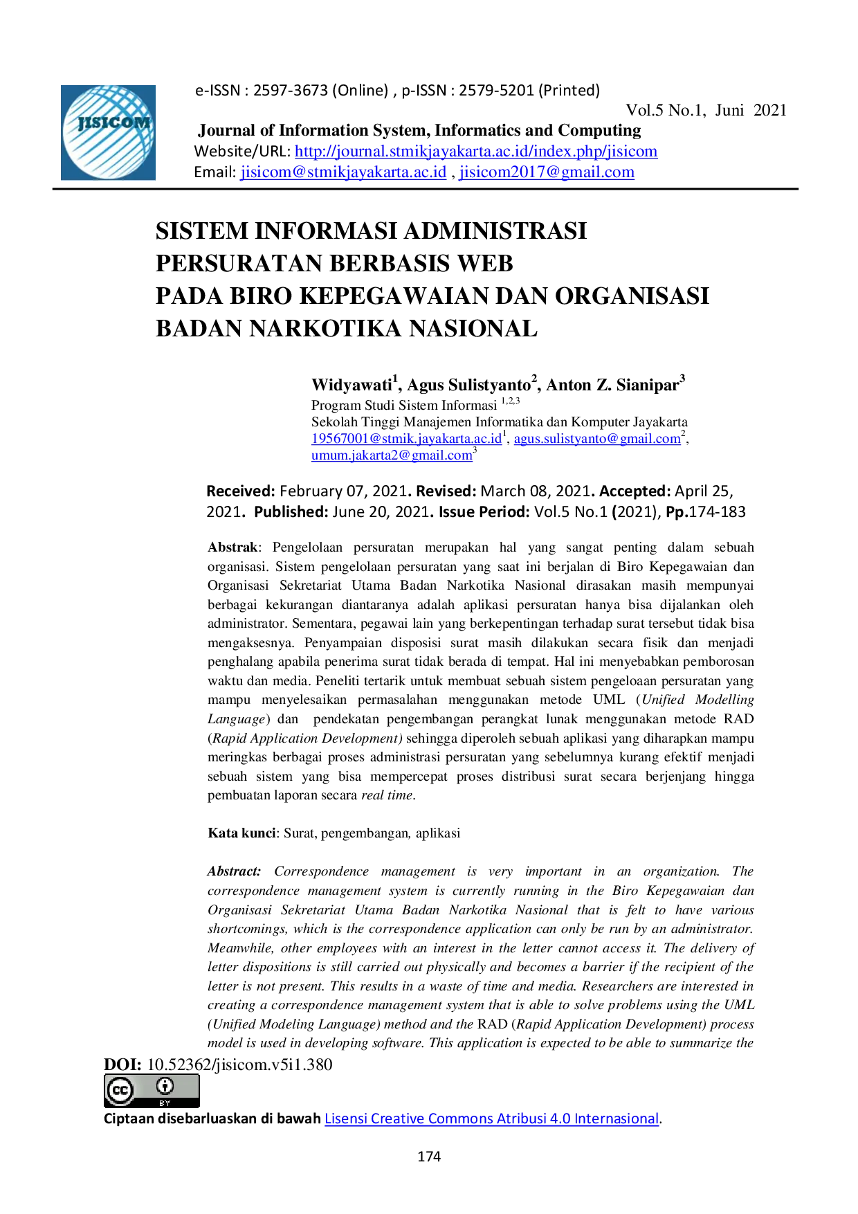 juris SISTEM INFORMASI ADMINISTRASI PERSURATAN BERBASIS WEB PADA BIRO KEPEGAWAIAN DAN ORGANISASI BADAN NARKOTIKA NASIONAL