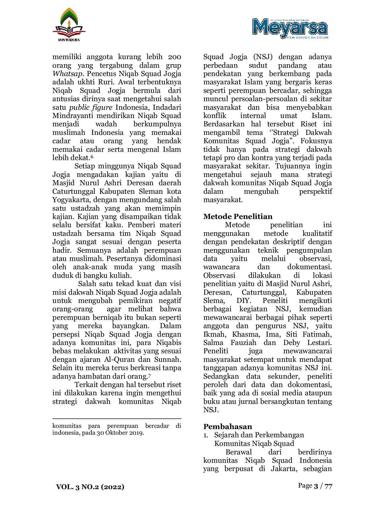 JURIS Perempuan Dan Stigma Cadar Strategi Dakwah Komunitas Niqab Squad Jogja Dalam Mengubah Perspektif Masyarakat