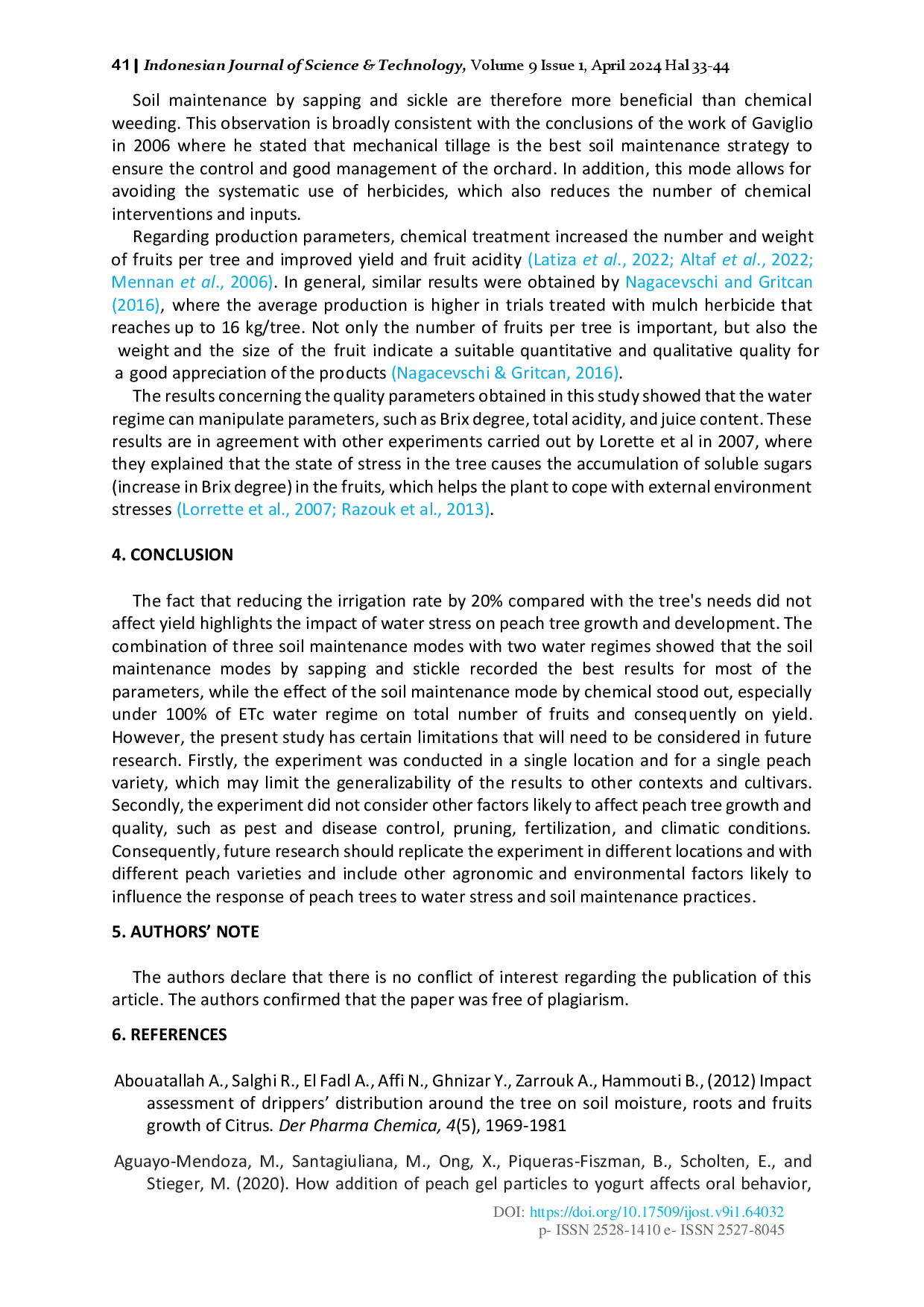 juris Effect of Water Regime and Soil Maintenance Mode on Vegetative Growth and Peach Tree Production