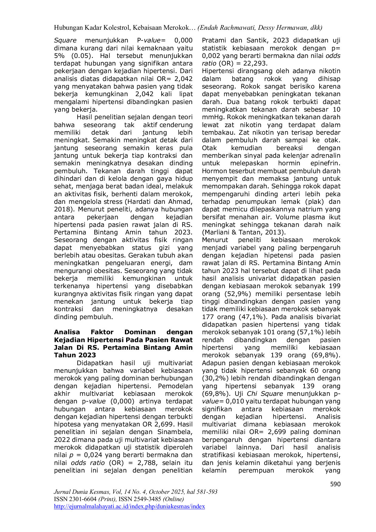 JURIS Hubungan Kadar Kolesterol Kebiasaan Merokok Jenis Kelamin Dan Pekerjaan Dengan Kejadian Hipertensi Pasien Di RSPBA