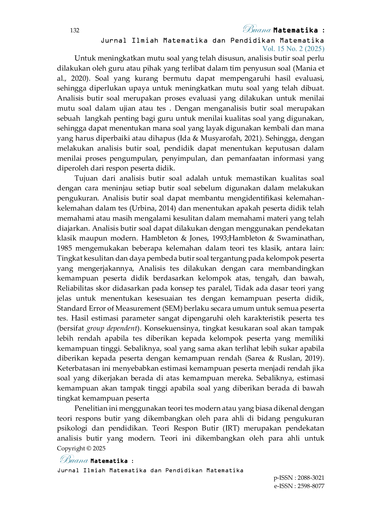 JURIS Analisis Butir Soal Model Timss dengan Item Response Theory
