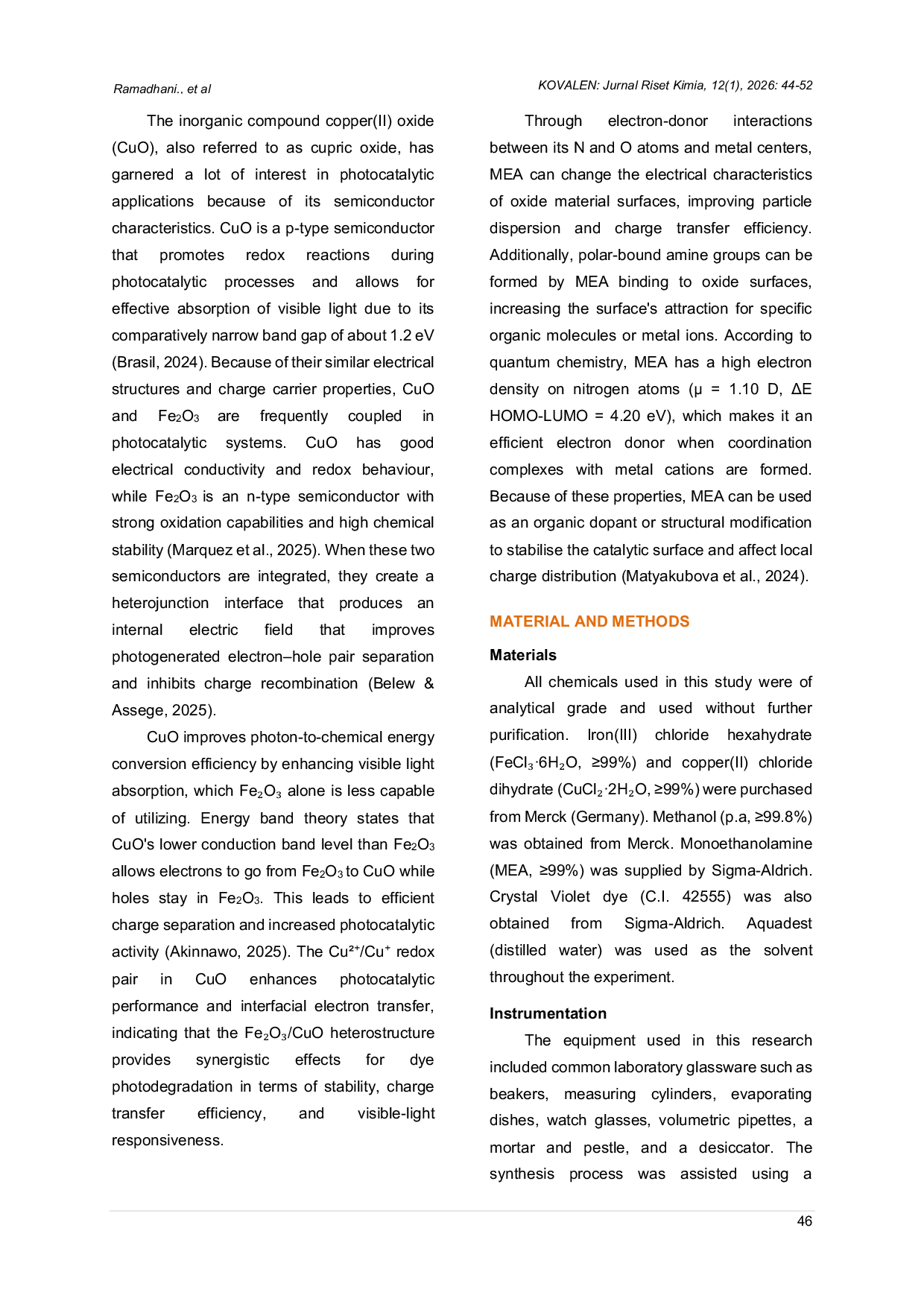 JURIS Photodegradation of Crystal Violet Dyes Using Fe2O3 CuO with the Addition of MEA Additive