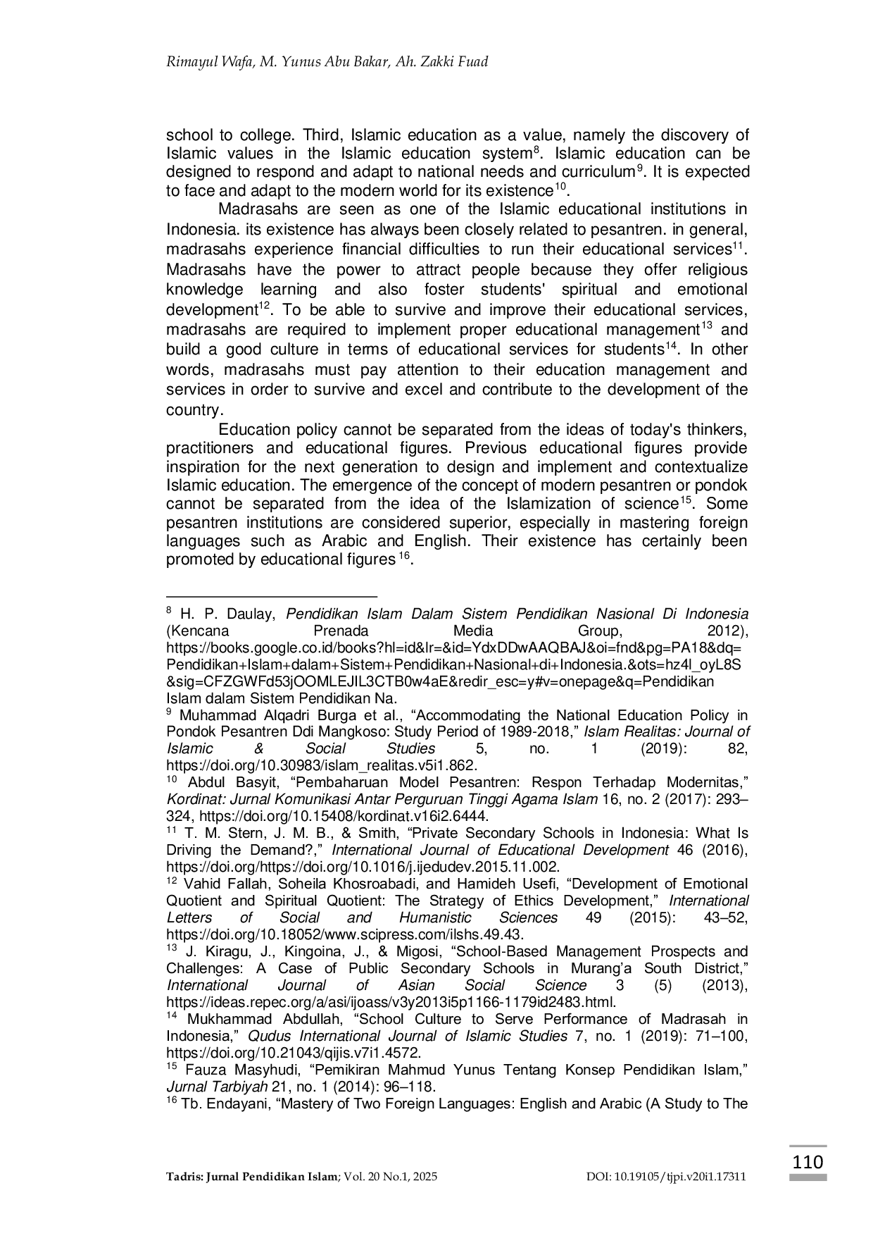 JURIS Contextualization of Mahmud Yunus Concept of Islamic Education in Madrasah Tsanawiyah