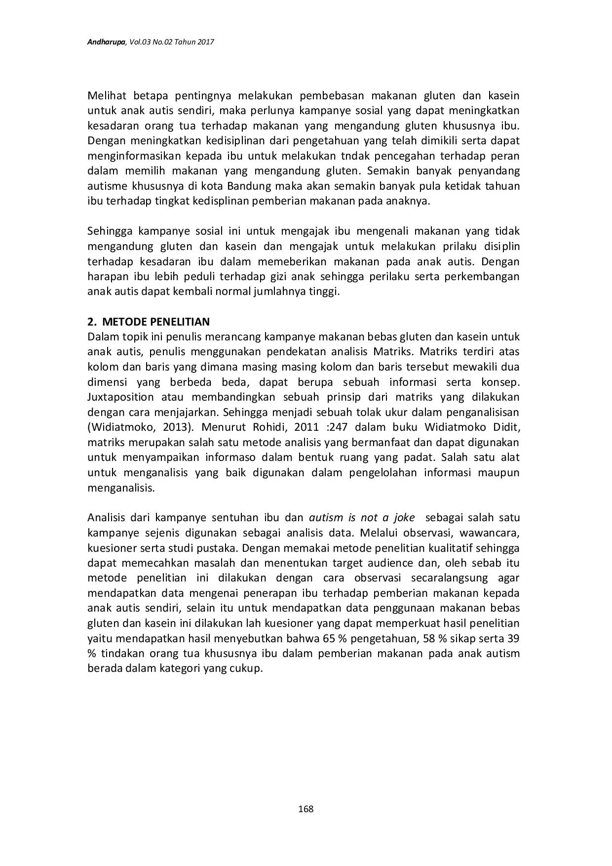 JURIS Perancangan Kampanye Makanan Bebas Gluten Dan Kasein untuk Anak Autis Di Kota Bandung