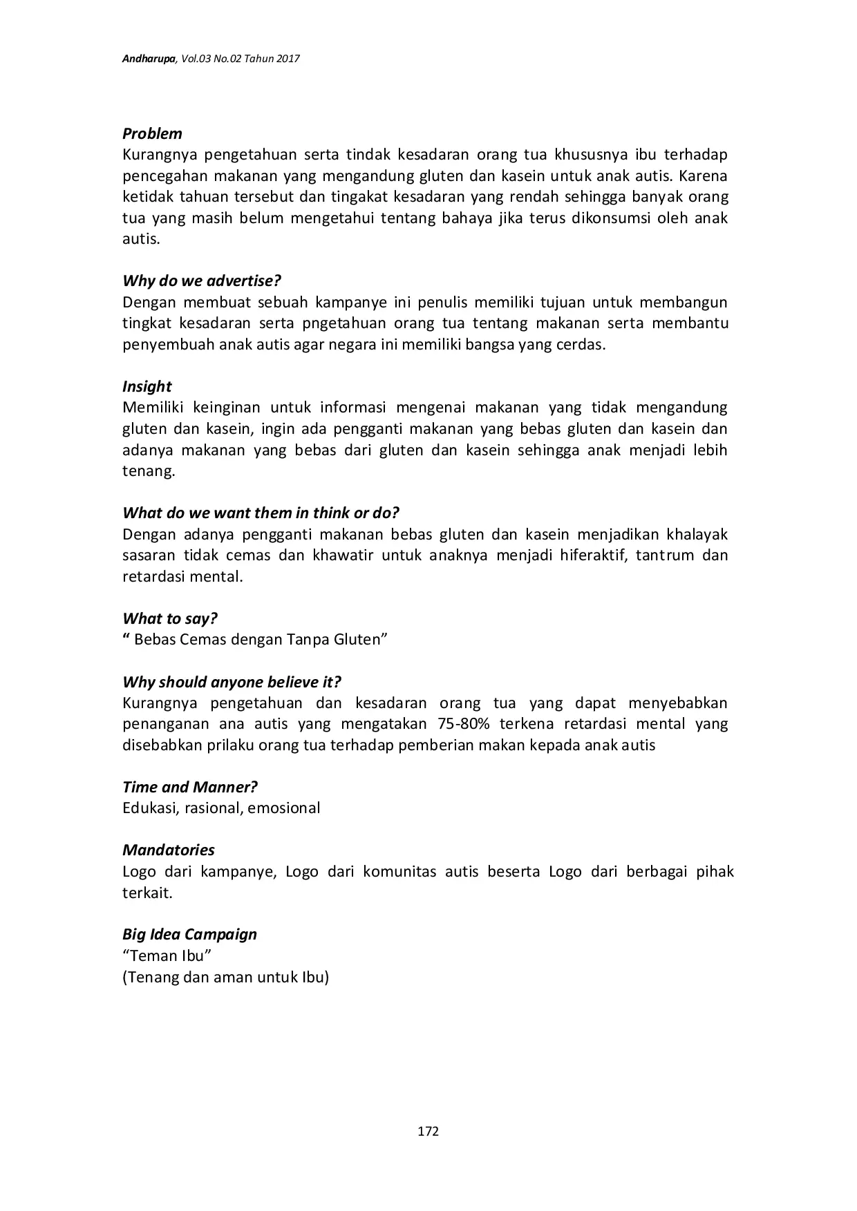 JURIS Perancangan Kampanye Makanan Bebas Gluten Dan Kasein untuk Anak Autis Di Kota Bandung