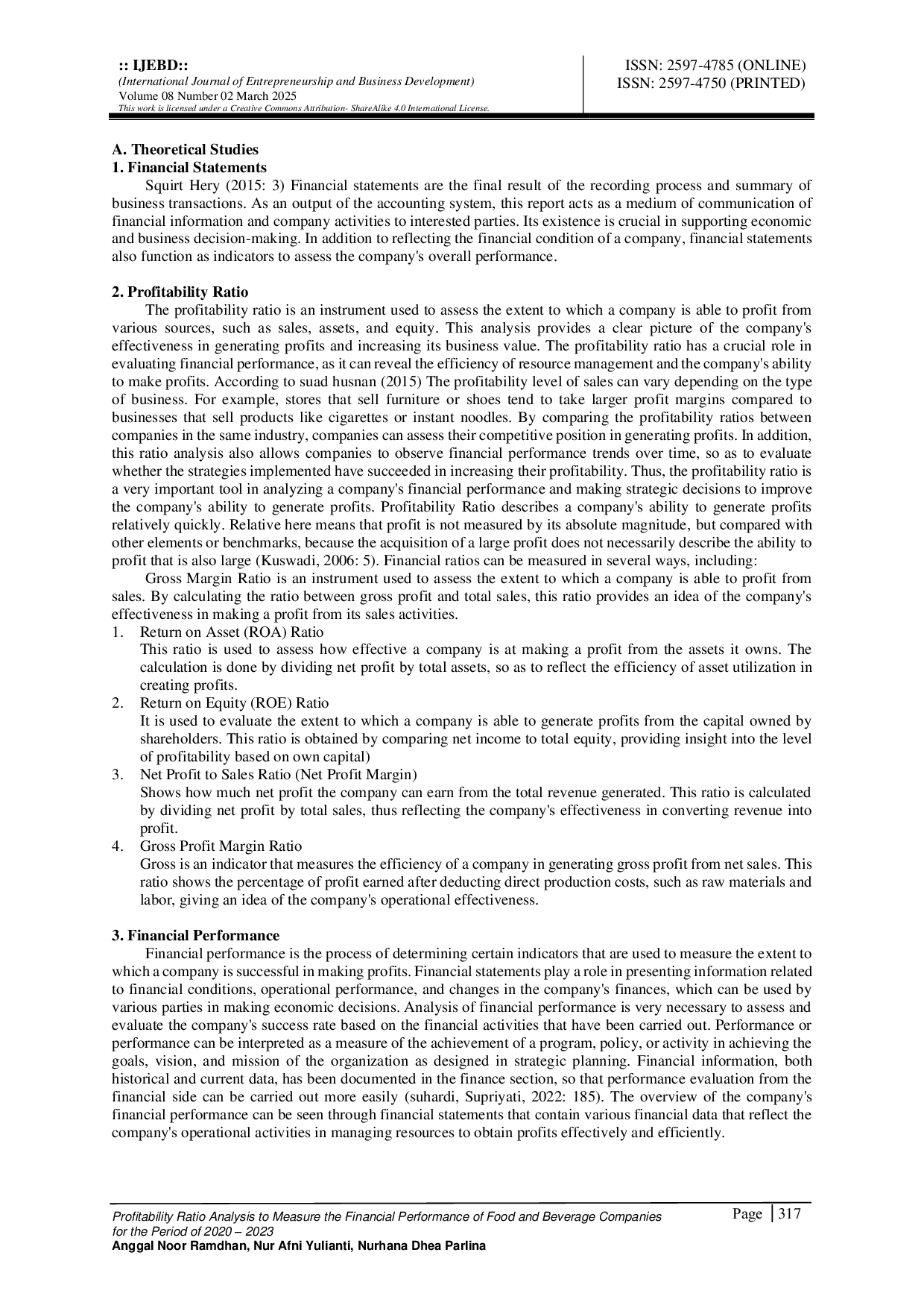 JURIS Profitability Ratio Analysis to Measure the Financial Performance of Food and Beverage Companies for the Period of 2020 2023